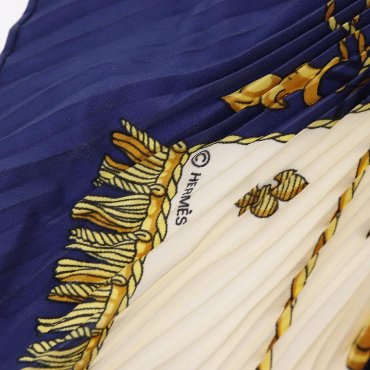 HERMES Pleated Carre 90 ""VUE DU CARROSSE DE LA GALERE LA REALE"" Auth 207905