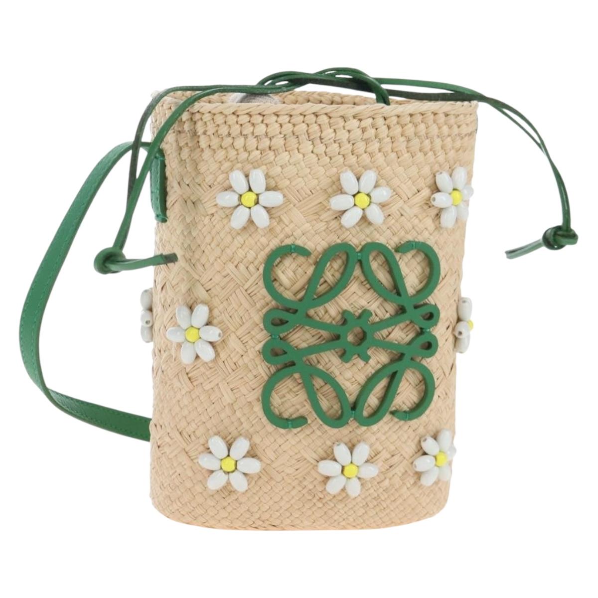 LOEWE Shoulder Bag Raffia Beige Green Auth 207914M