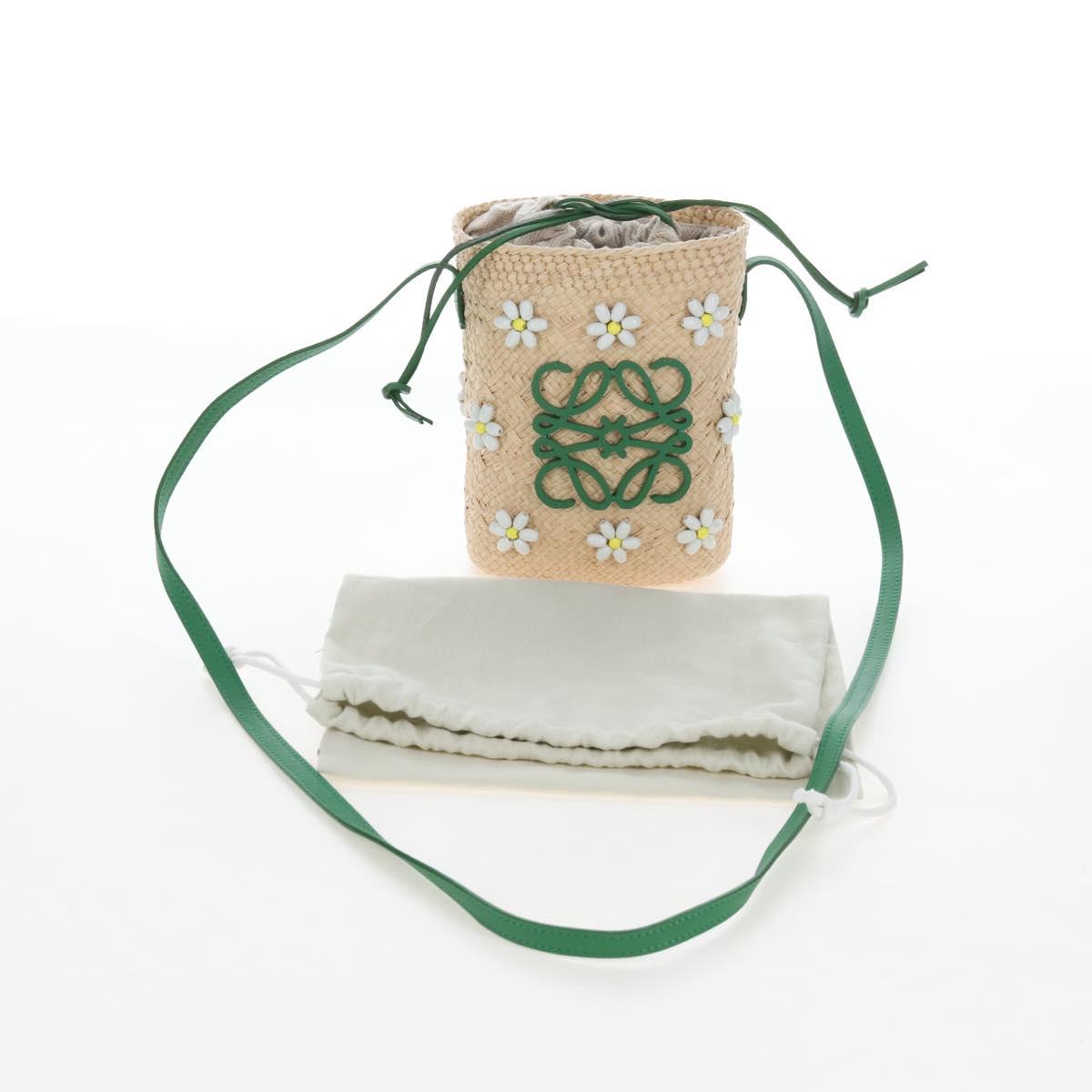 LOEWE Shoulder Bag Raffia Beige Green Auth 207914M