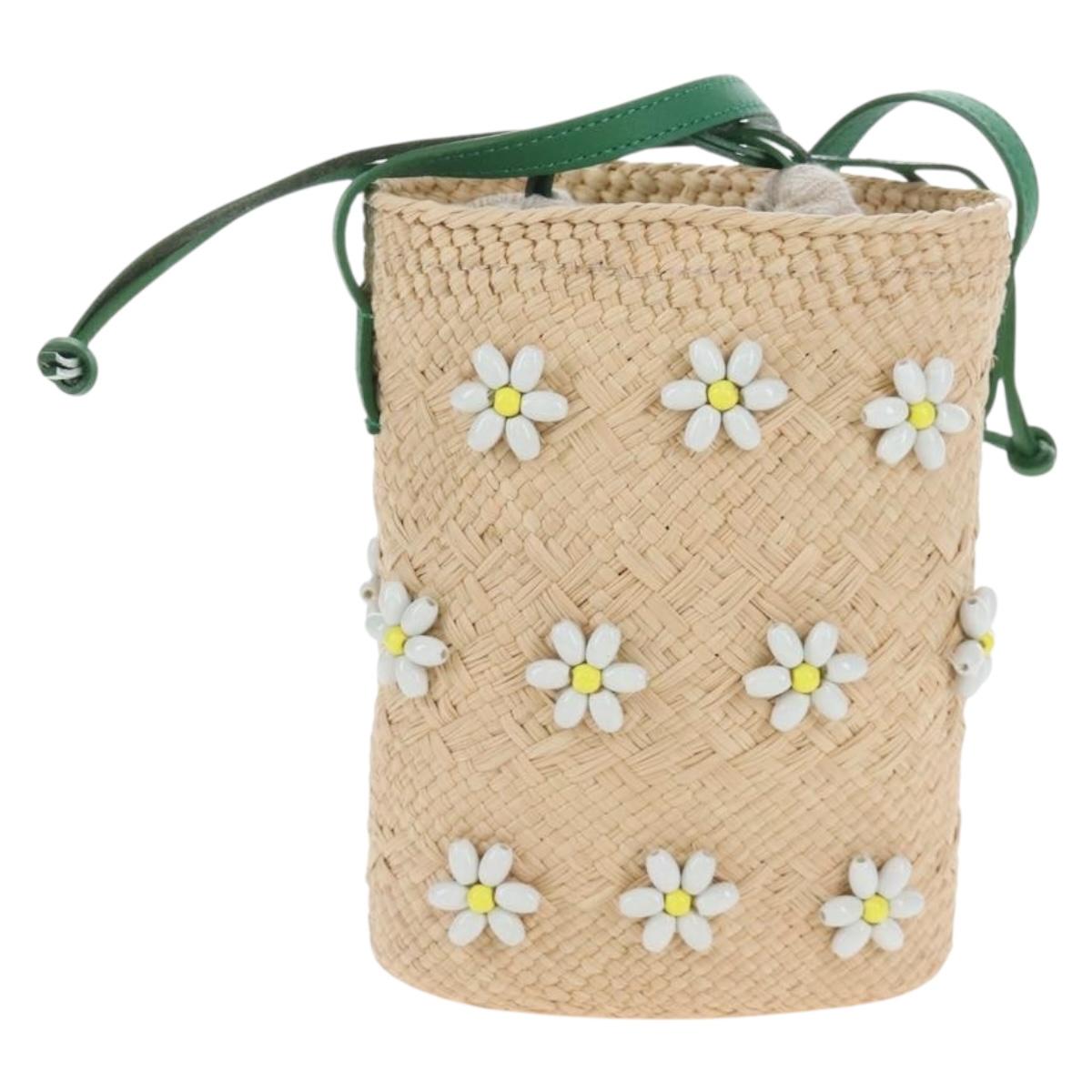 LOEWE Shoulder Bag Raffia Beige Green Auth 207914M