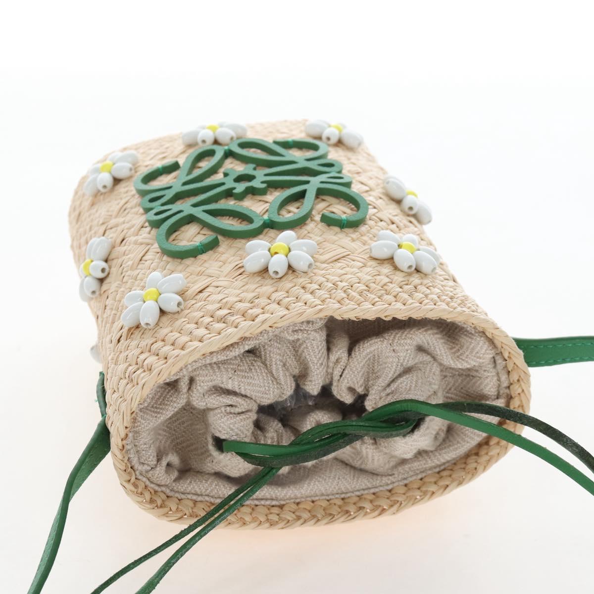 LOEWE Shoulder Bag Raffia Beige Green Auth 207914M