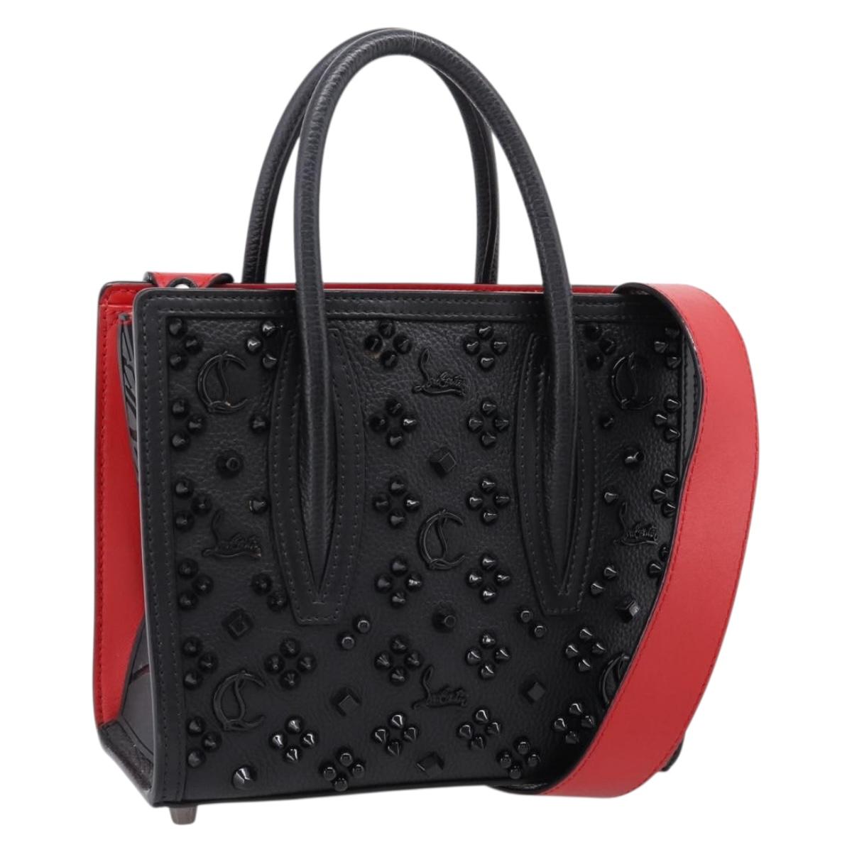 Christian Louboutin Hand Bag Leather 2way Black Red Auth 207916A