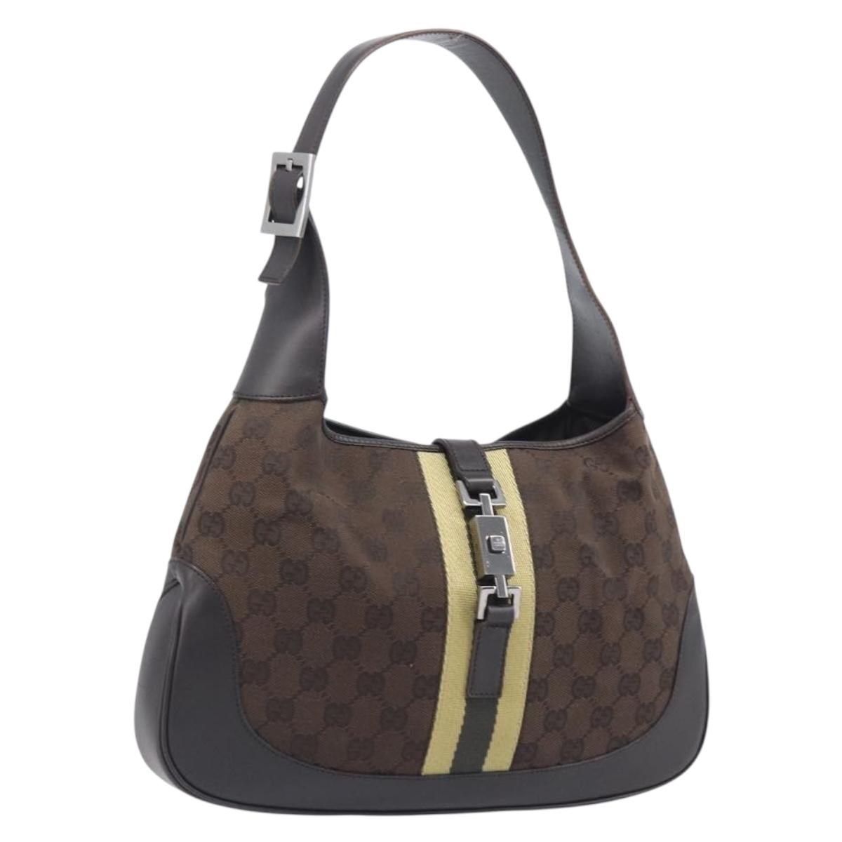 GUCCI GG Canvas Jackie Shoulder Bag Brown 00963 Auth 207923A