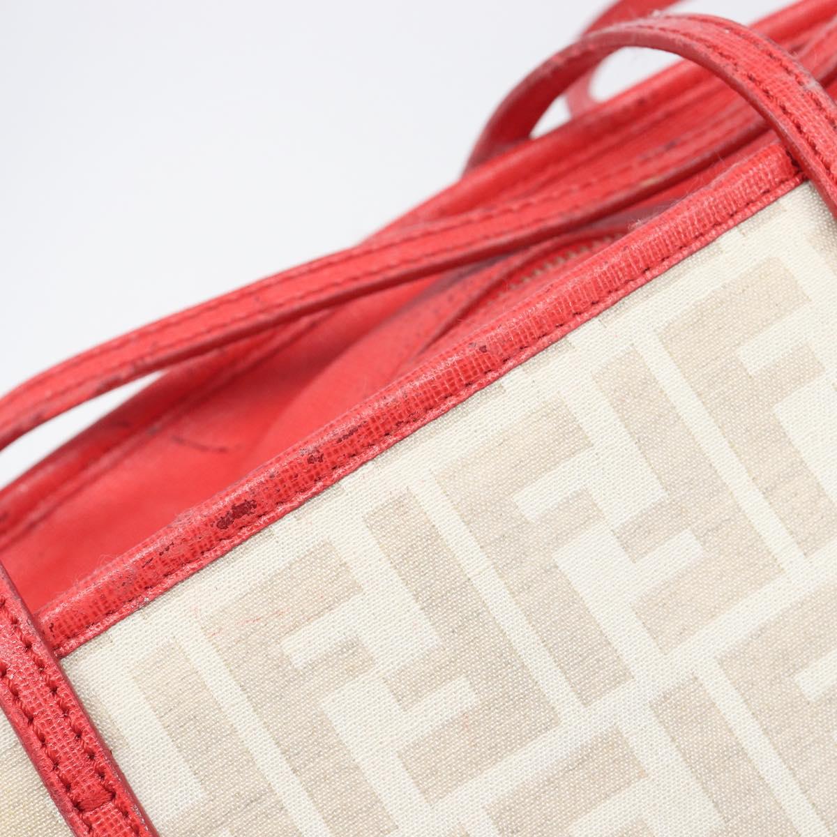 FENDI Zucca Canvas Tote Bag Beige Red 8BH185 Auth 207928