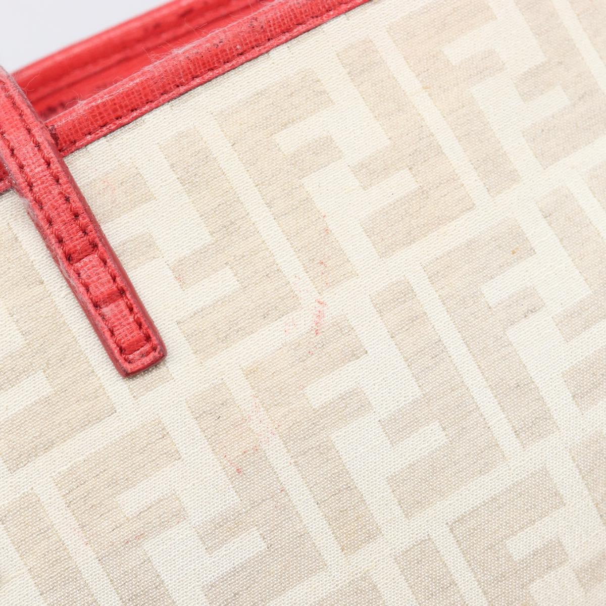 FENDI Zucca Canvas Tote Bag Beige Red 8BH185 Auth 207928