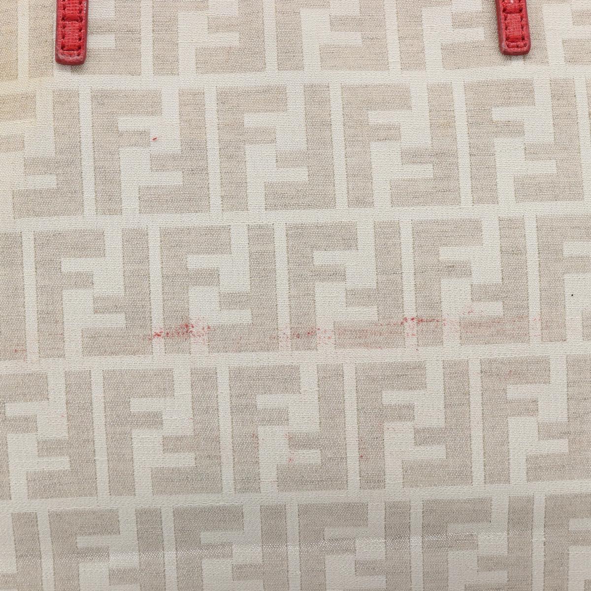 FENDI Zucca Canvas Tote Bag Beige Red 8BH185 Auth 207928
