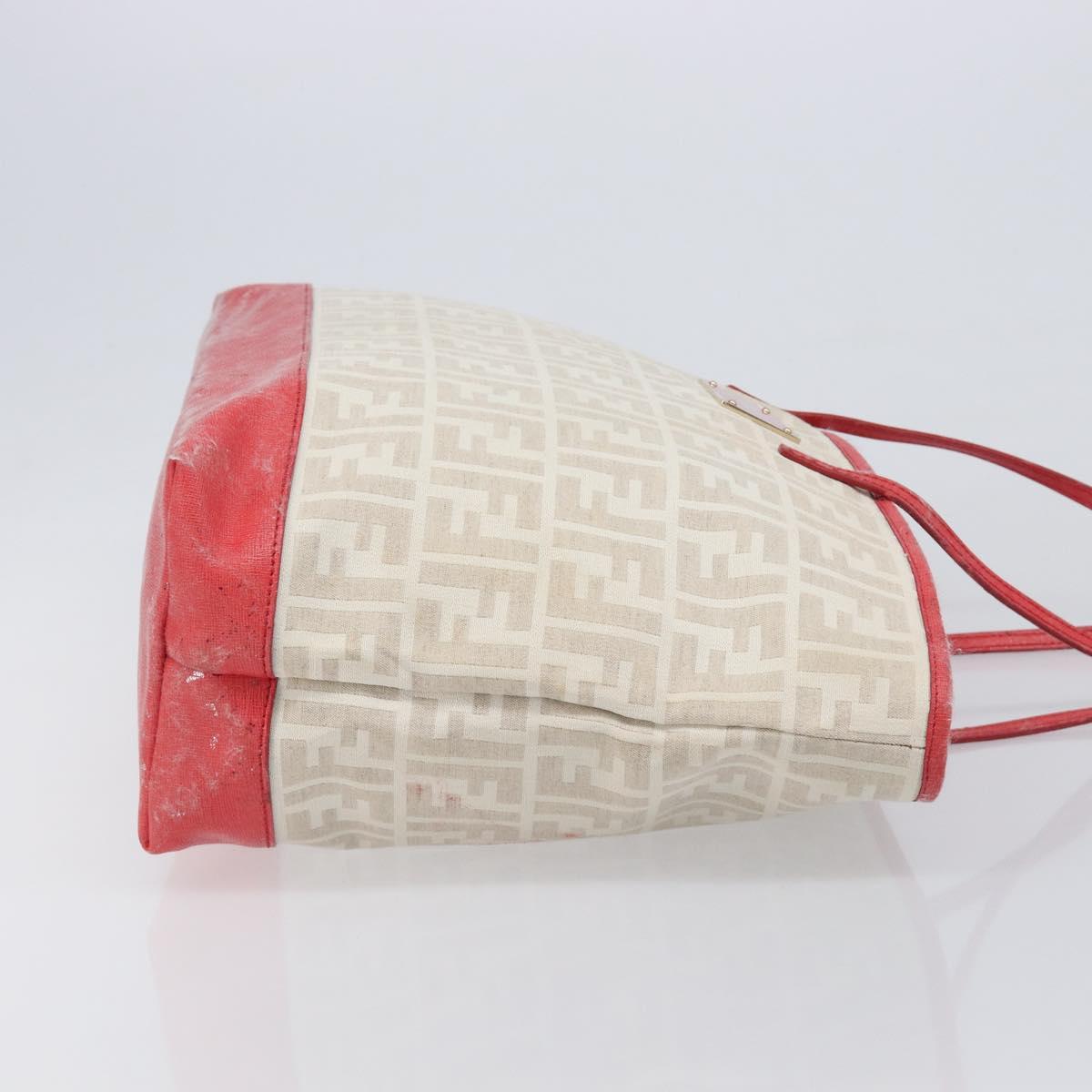 FENDI Zucca Canvas Tote Bag Beige Red 8BH185 Auth 207928