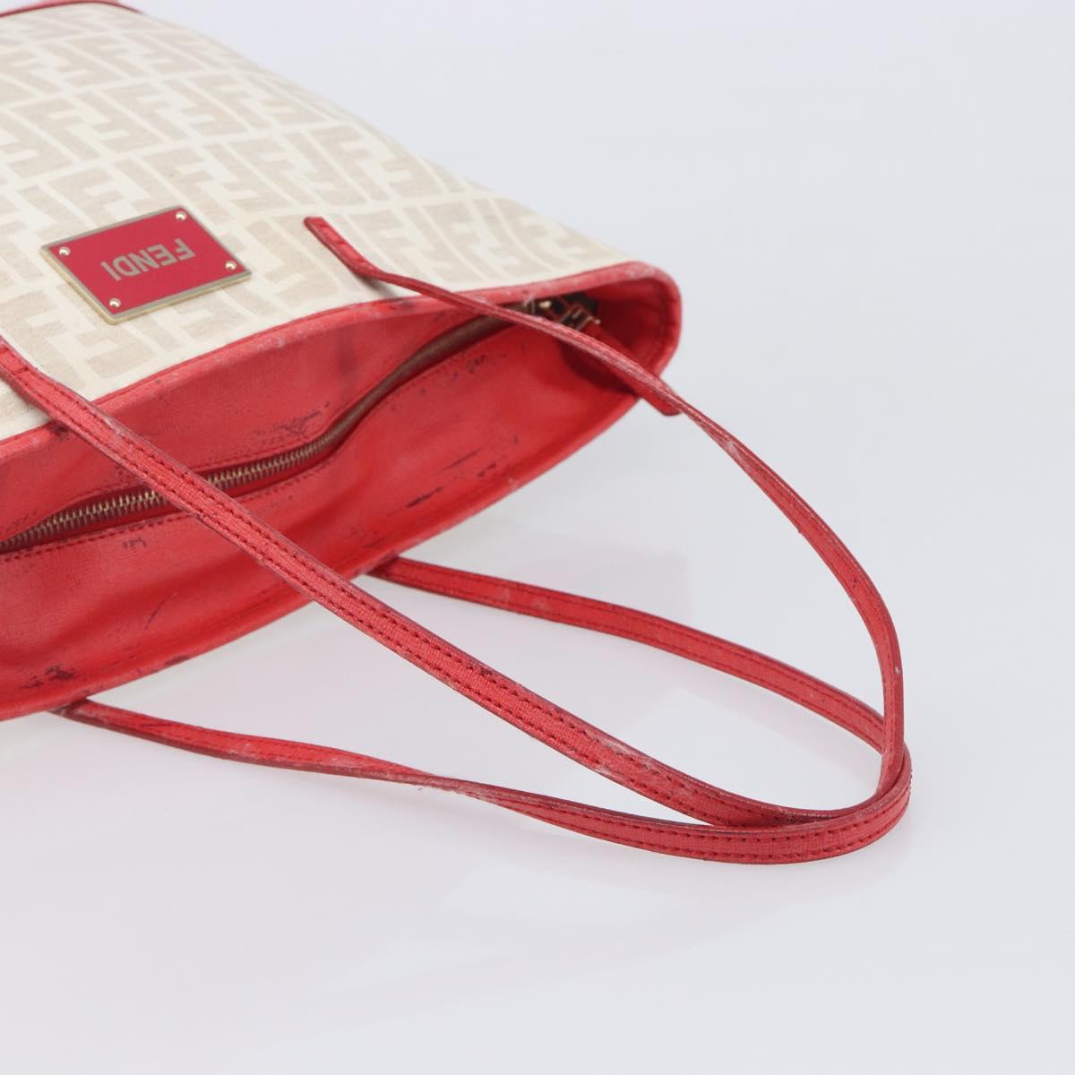 FENDI Zucca Canvas Tote Bag Beige Red 8BH185 Auth 207928