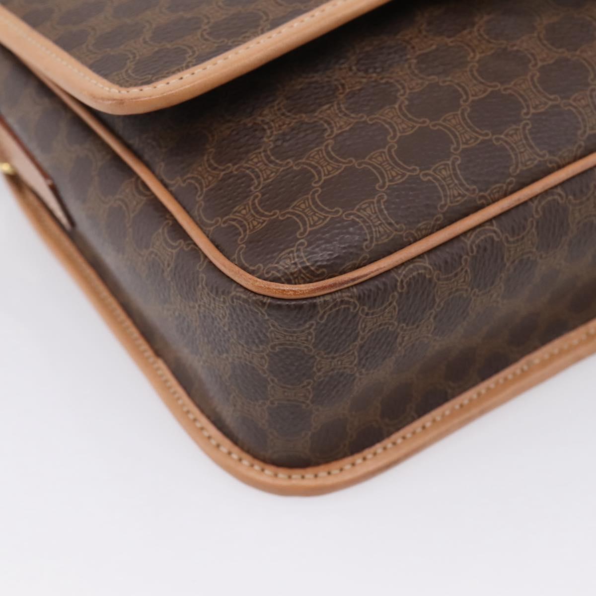 CELINE Macadam Canvas Circle Shoulder Bag PVC Leather Brown Gold Auth 207971A