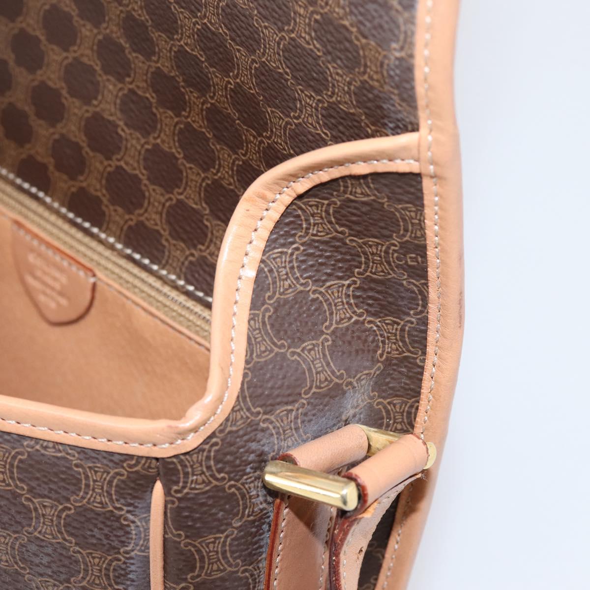 CELINE Macadam Canvas Circle Shoulder Bag PVC Leather Brown Gold Auth 207971A