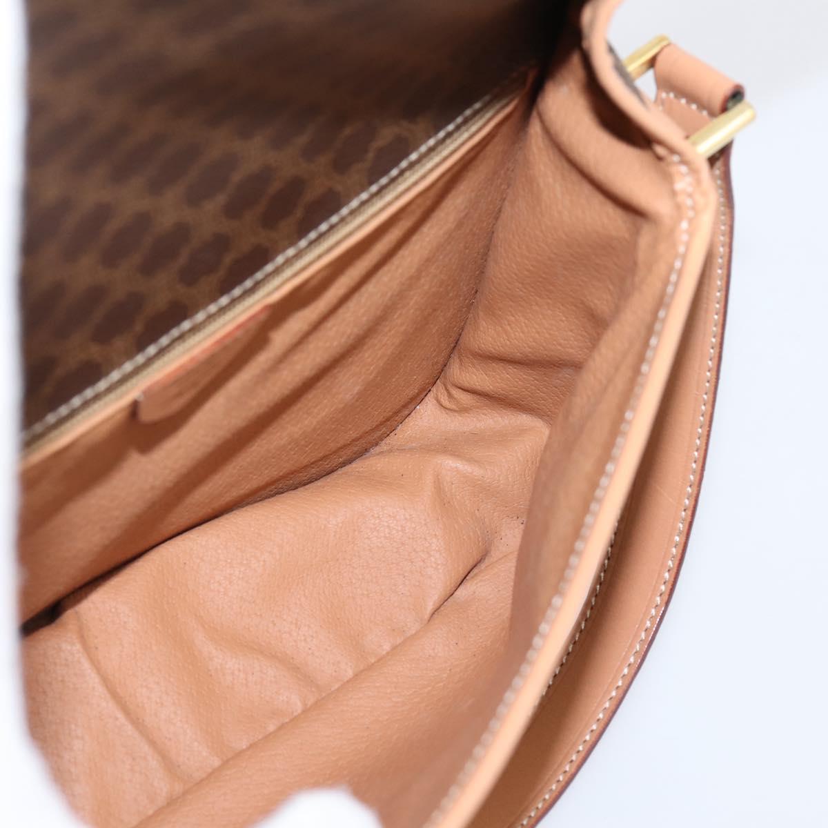 CELINE Macadam Canvas Circle Shoulder Bag PVC Leather Brown Gold Auth 207971A