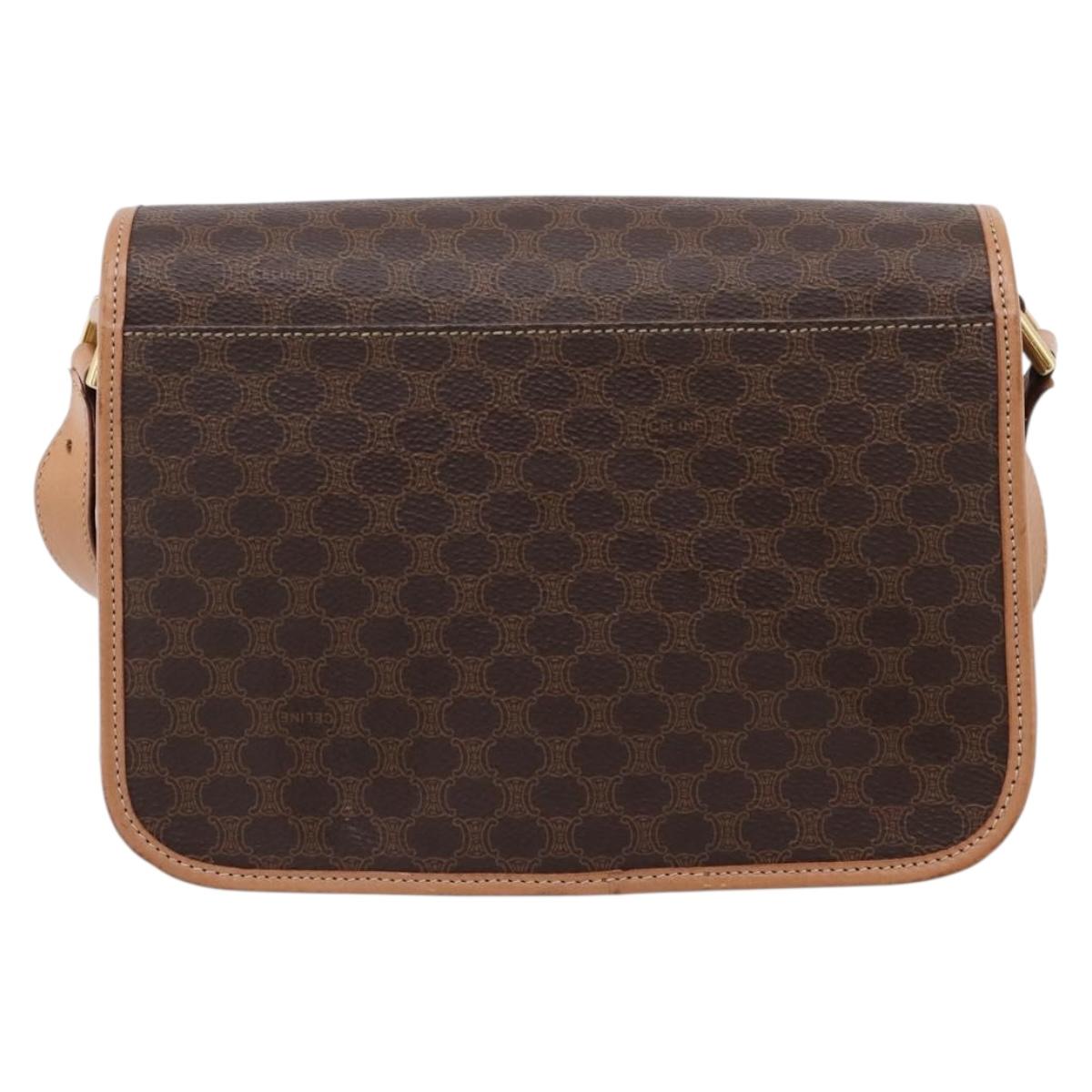 CELINE Macadam Canvas Circle Shoulder Bag PVC Leather Brown Gold Auth 207971A