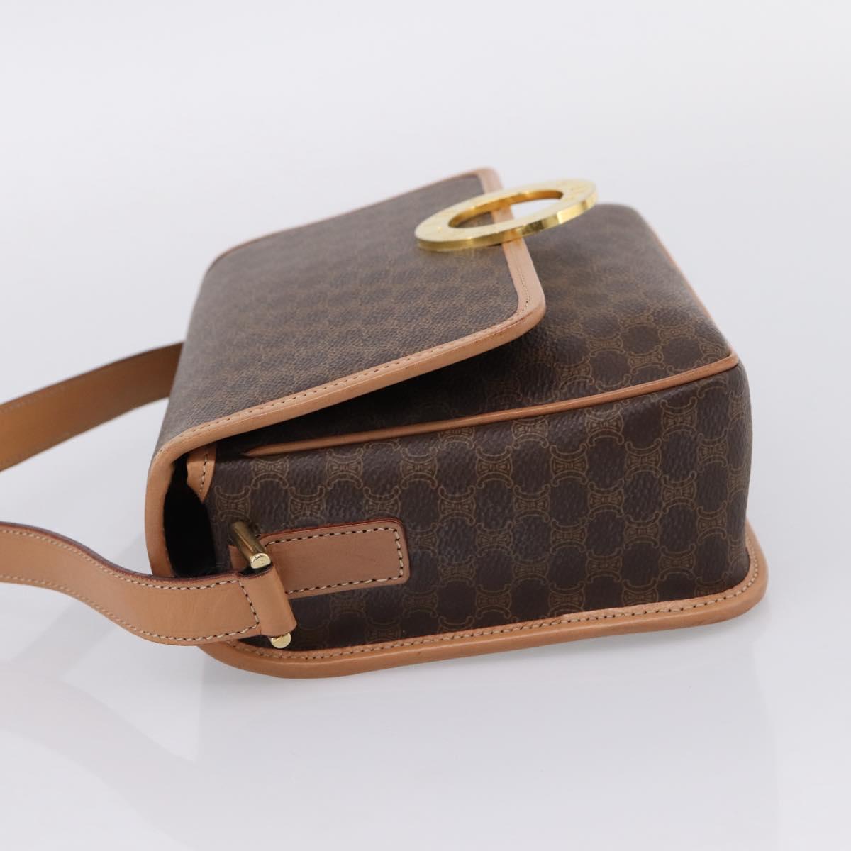 CELINE Macadam Canvas Circle Shoulder Bag PVC Leather Brown Gold Auth 207971A