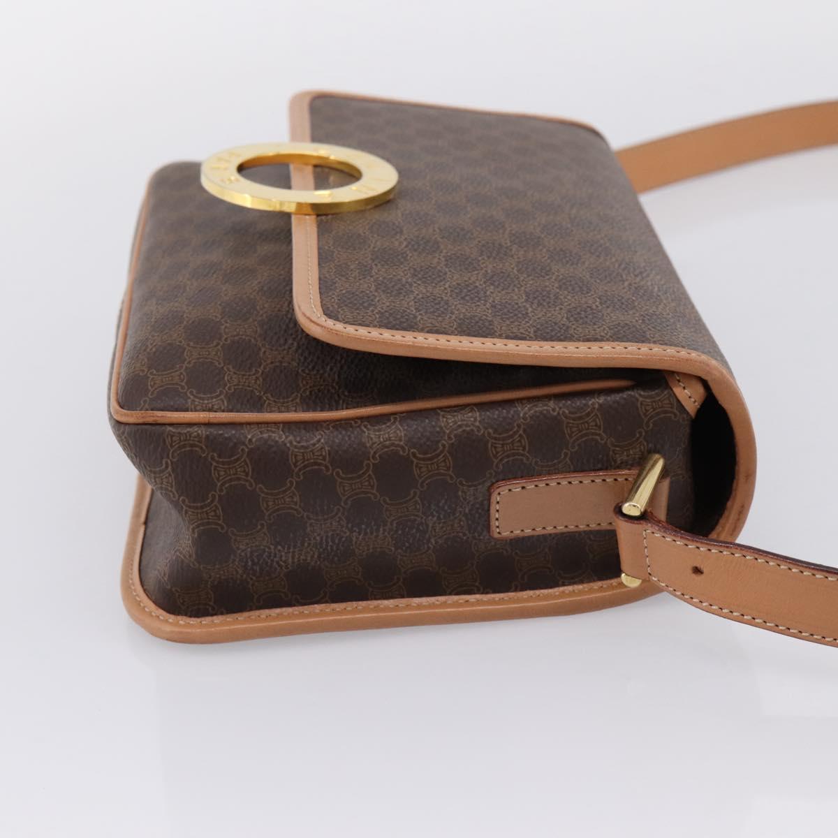 CELINE Macadam Canvas Circle Shoulder Bag PVC Leather Brown Gold Auth 207971A