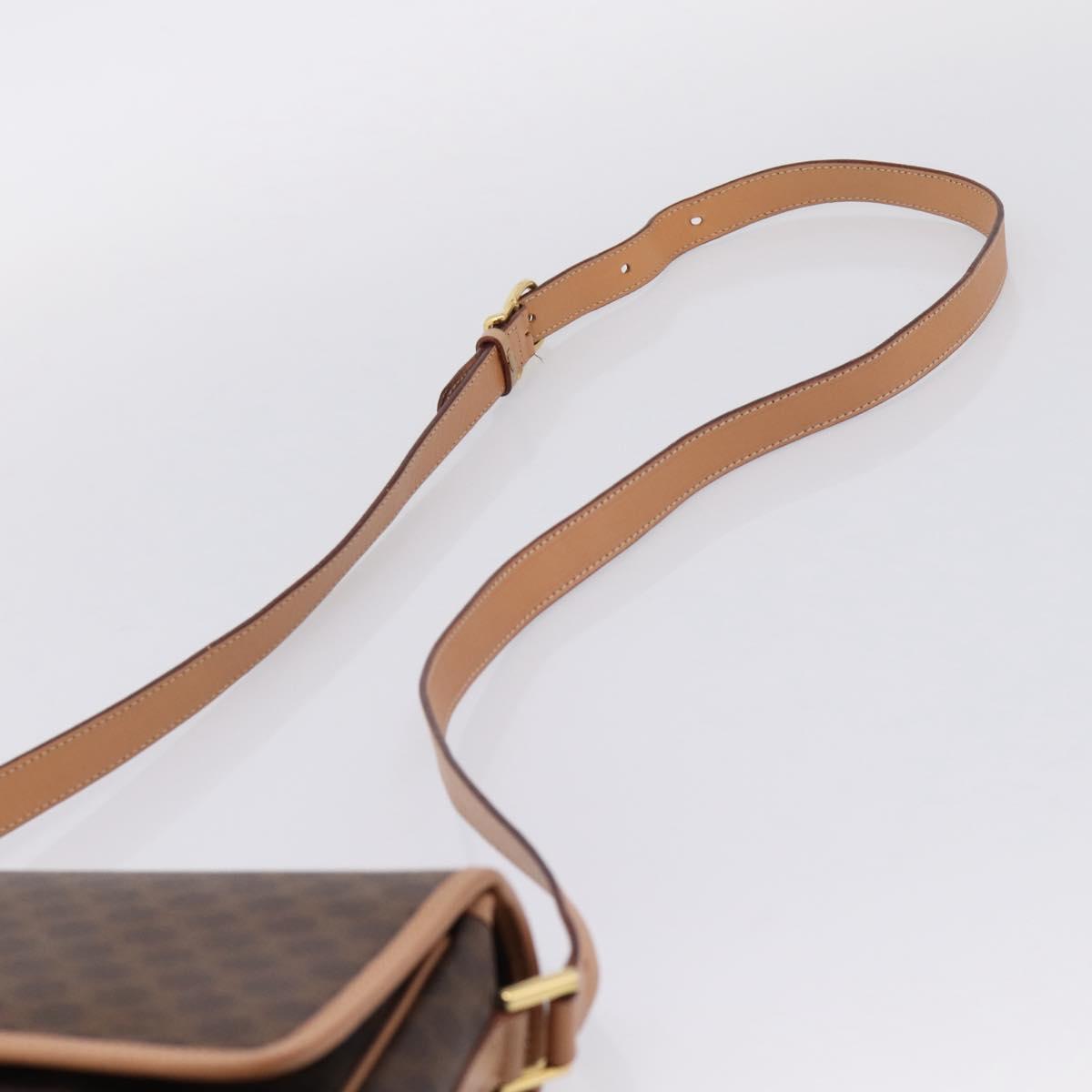 CELINE Macadam Canvas Circle Shoulder Bag PVC Leather Brown Gold Auth 207971A