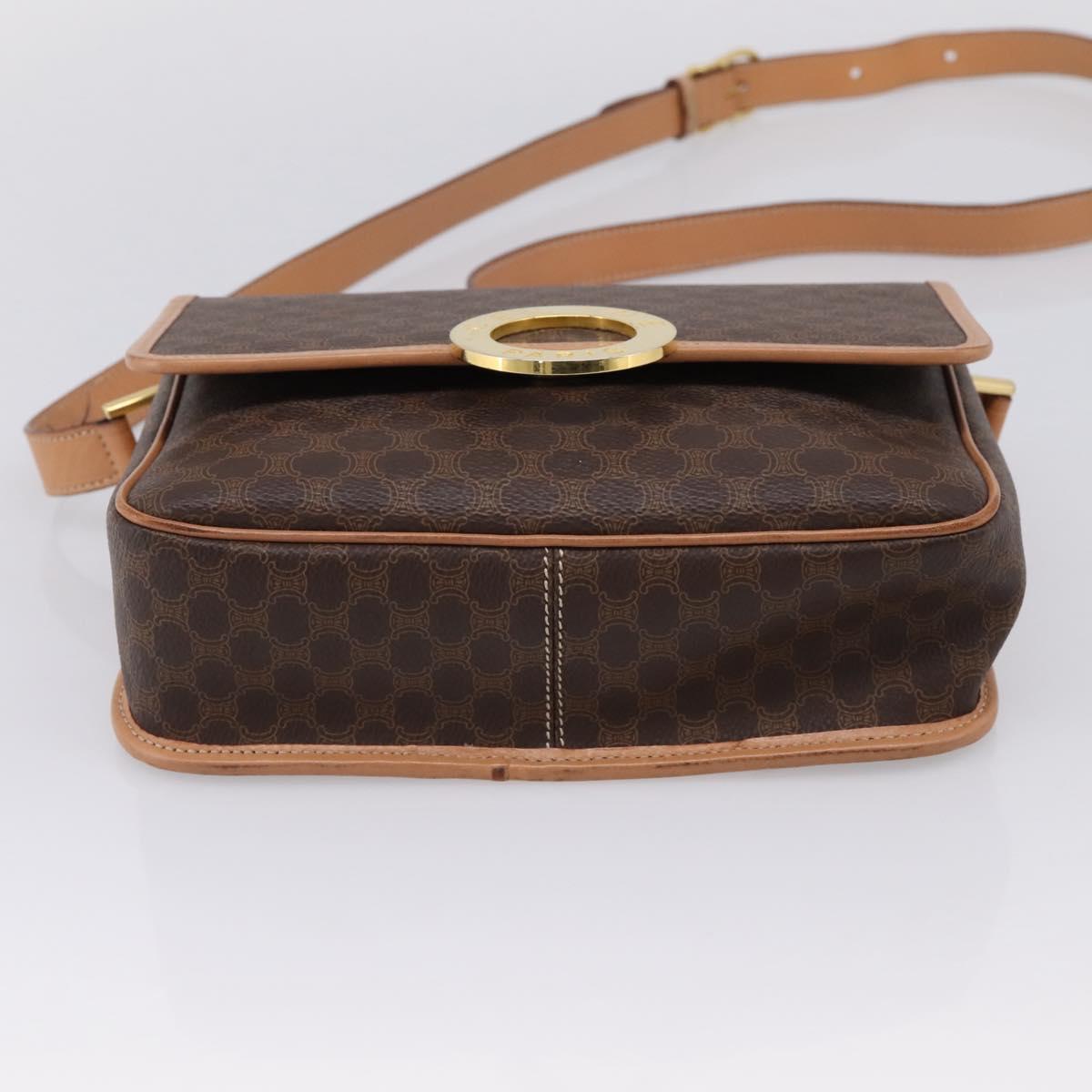 CELINE Macadam Canvas Circle Shoulder Bag PVC Leather Brown Gold Auth 207971A