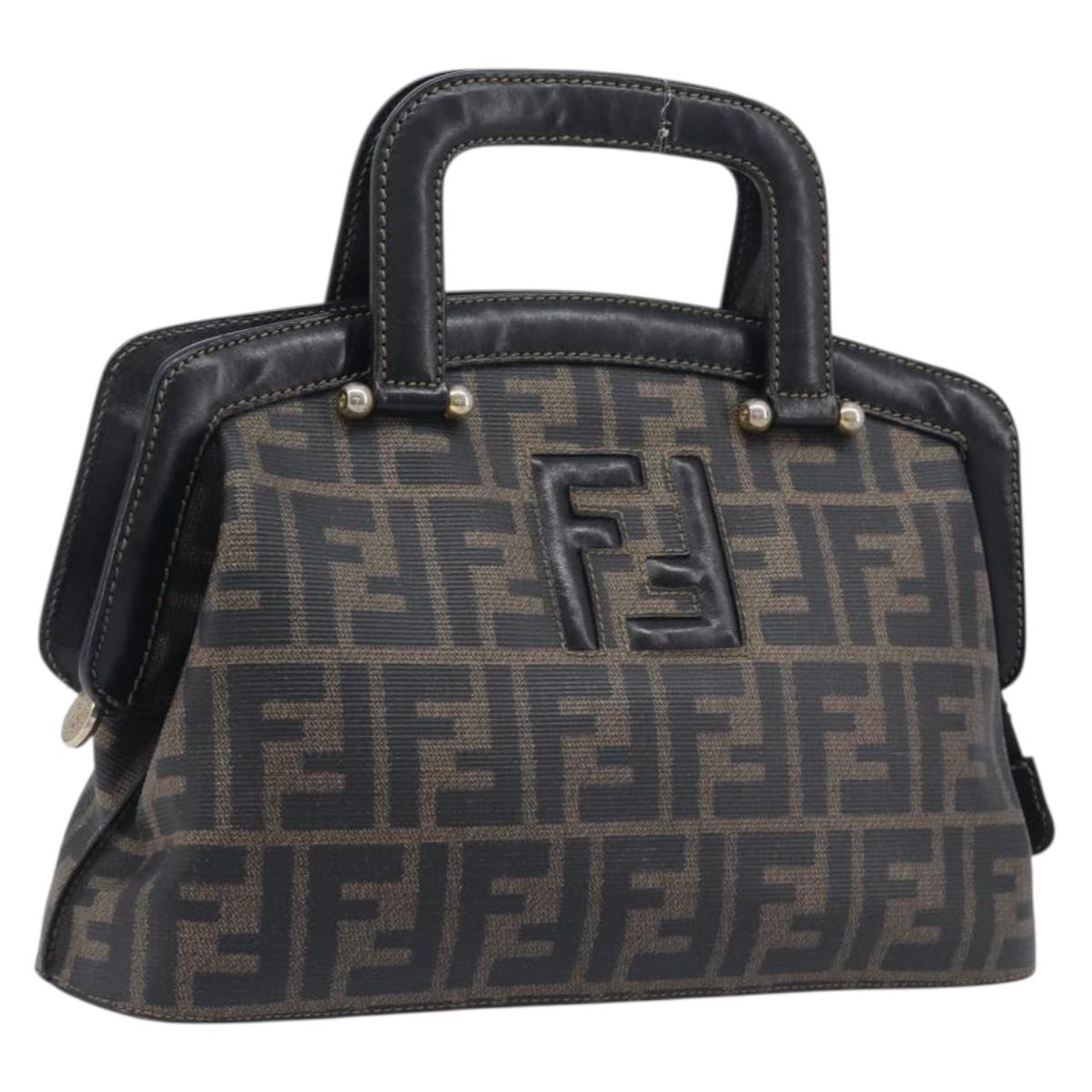 FENDI Zucca Canvas Hand Bag PVC Black Gold Auth 207972