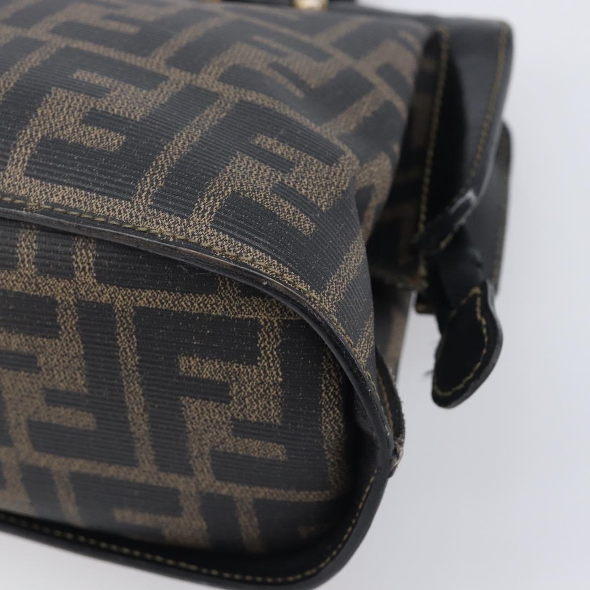 FENDI Zucca Canvas Hand Bag PVC Black Gold Auth 207972