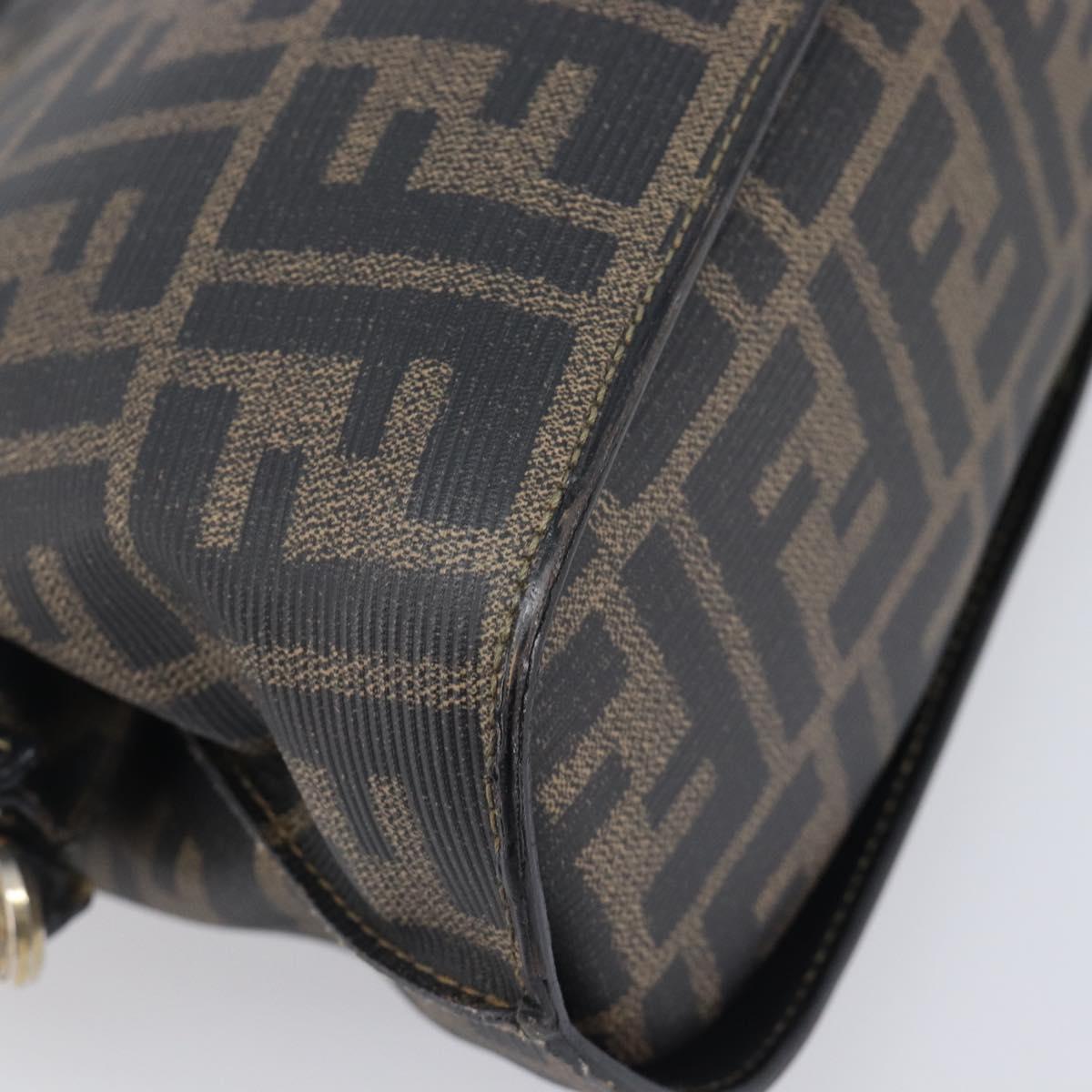 FENDI Zucca Canvas Hand Bag PVC Black Gold Auth 207972