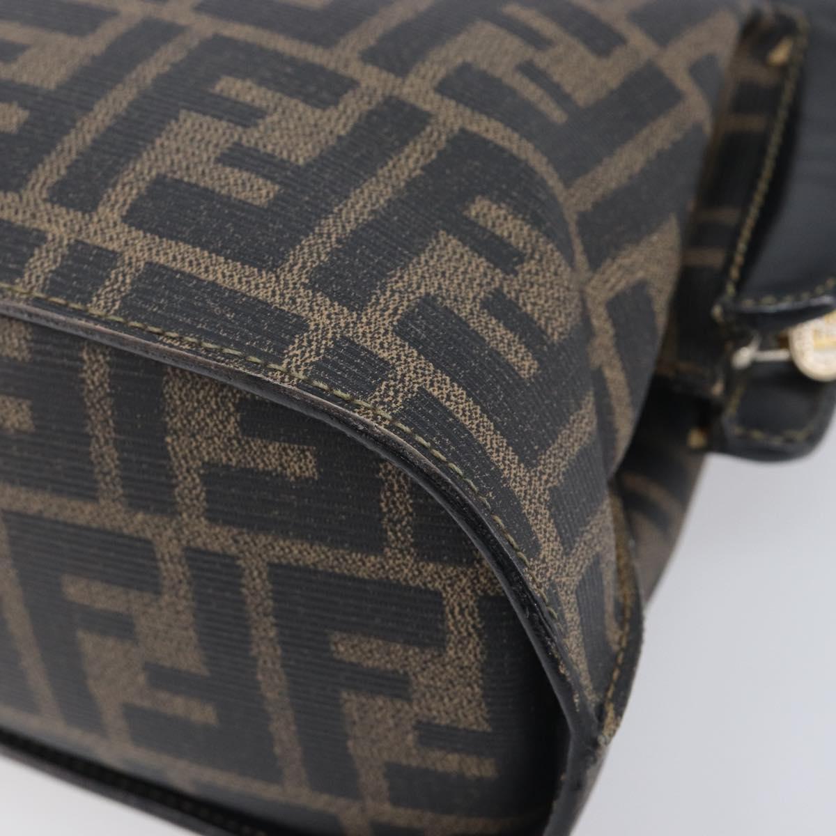 FENDI Zucca Canvas Hand Bag PVC Black Gold Auth 207972