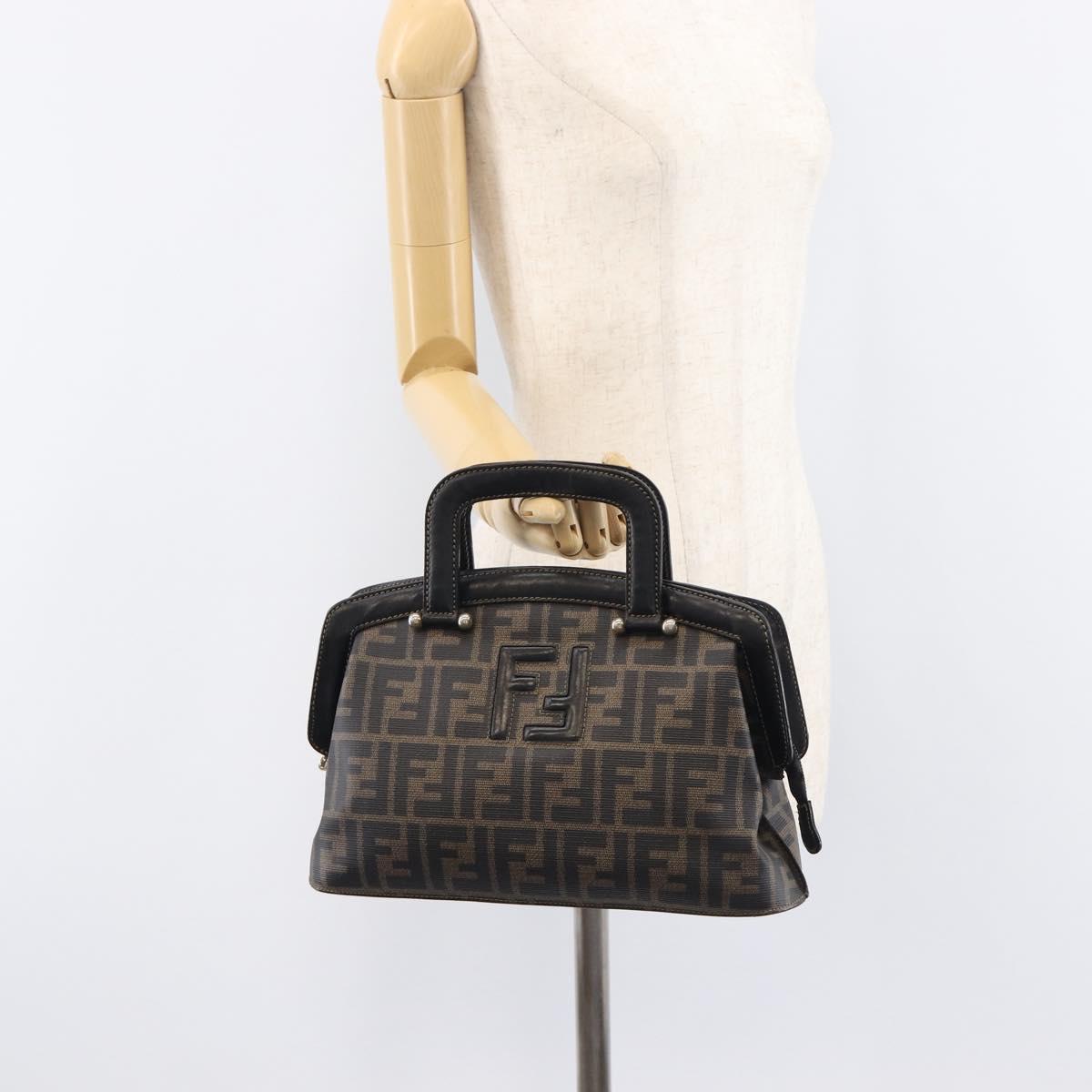 FENDI Zucca Canvas Hand Bag PVC Black Gold Auth 207972