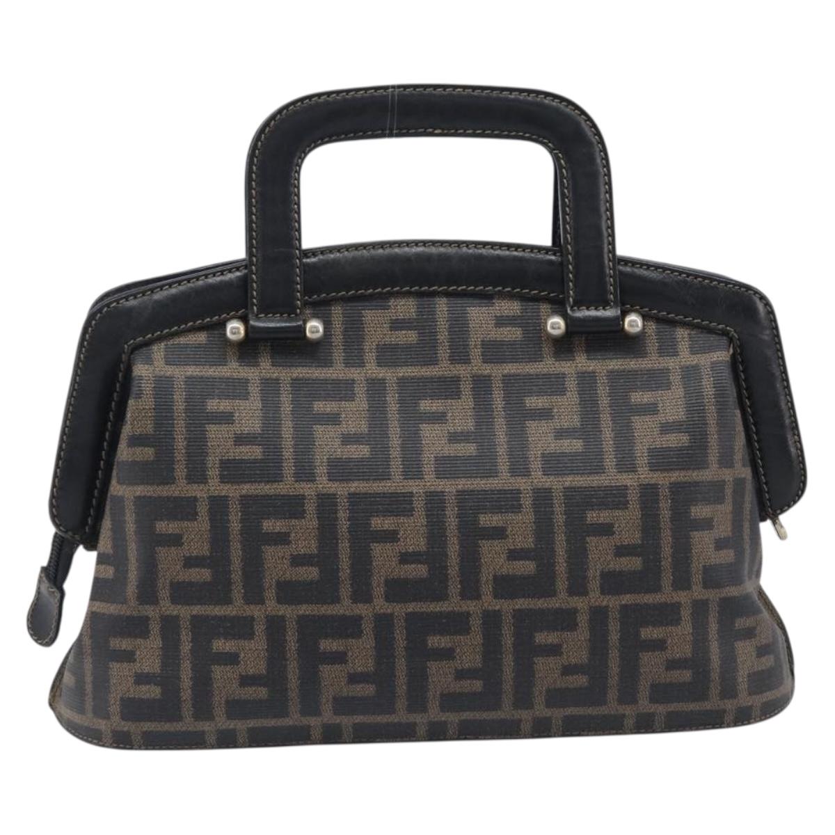 FENDI Zucca Canvas Hand Bag PVC Black Gold Auth 207972