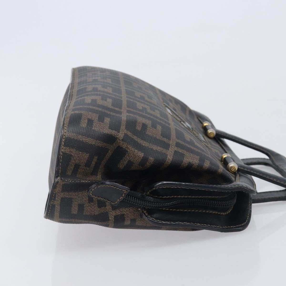 FENDI Zucca Canvas Hand Bag PVC Black Gold Auth 207972
