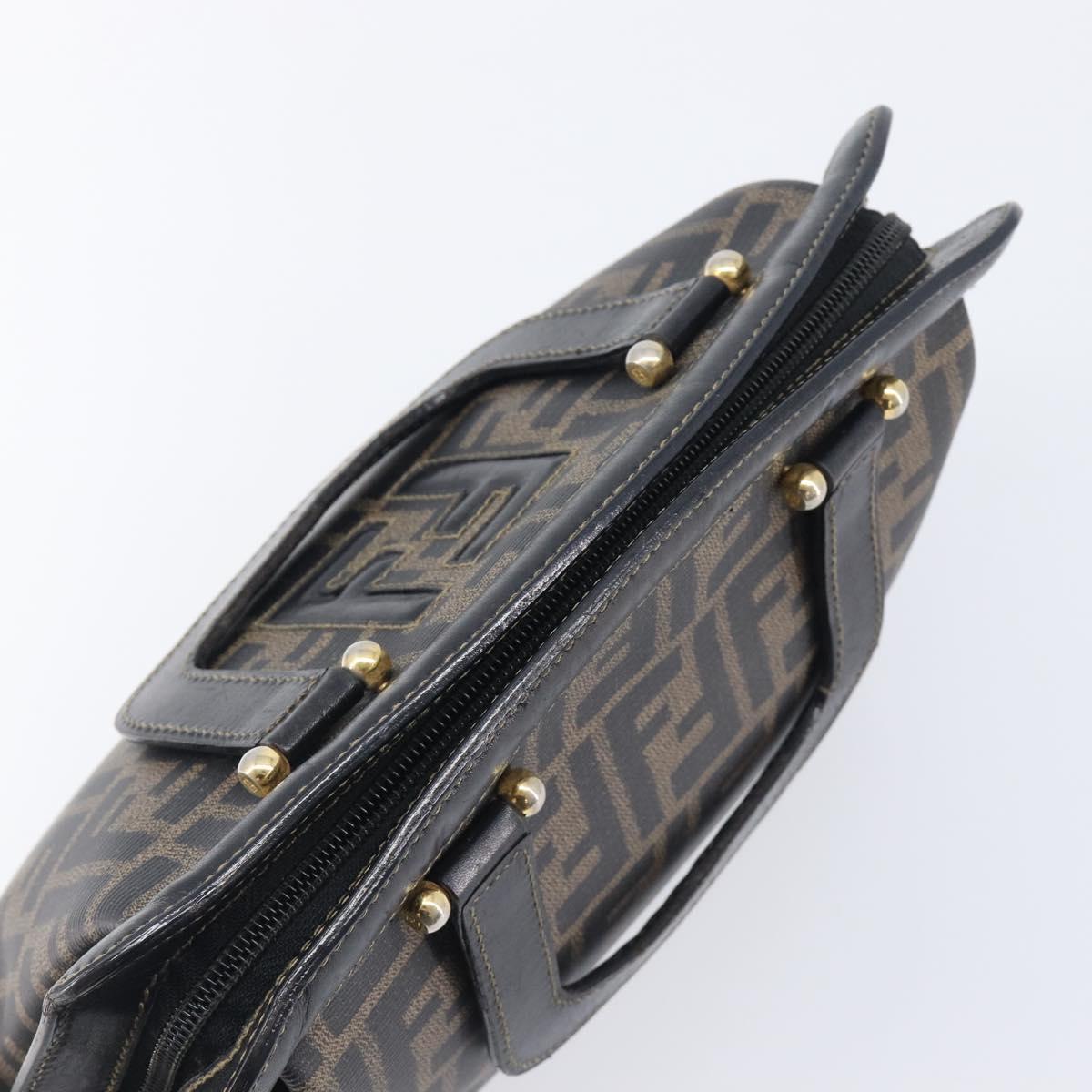 FENDI Zucca Canvas Hand Bag PVC Black Gold Auth 207972