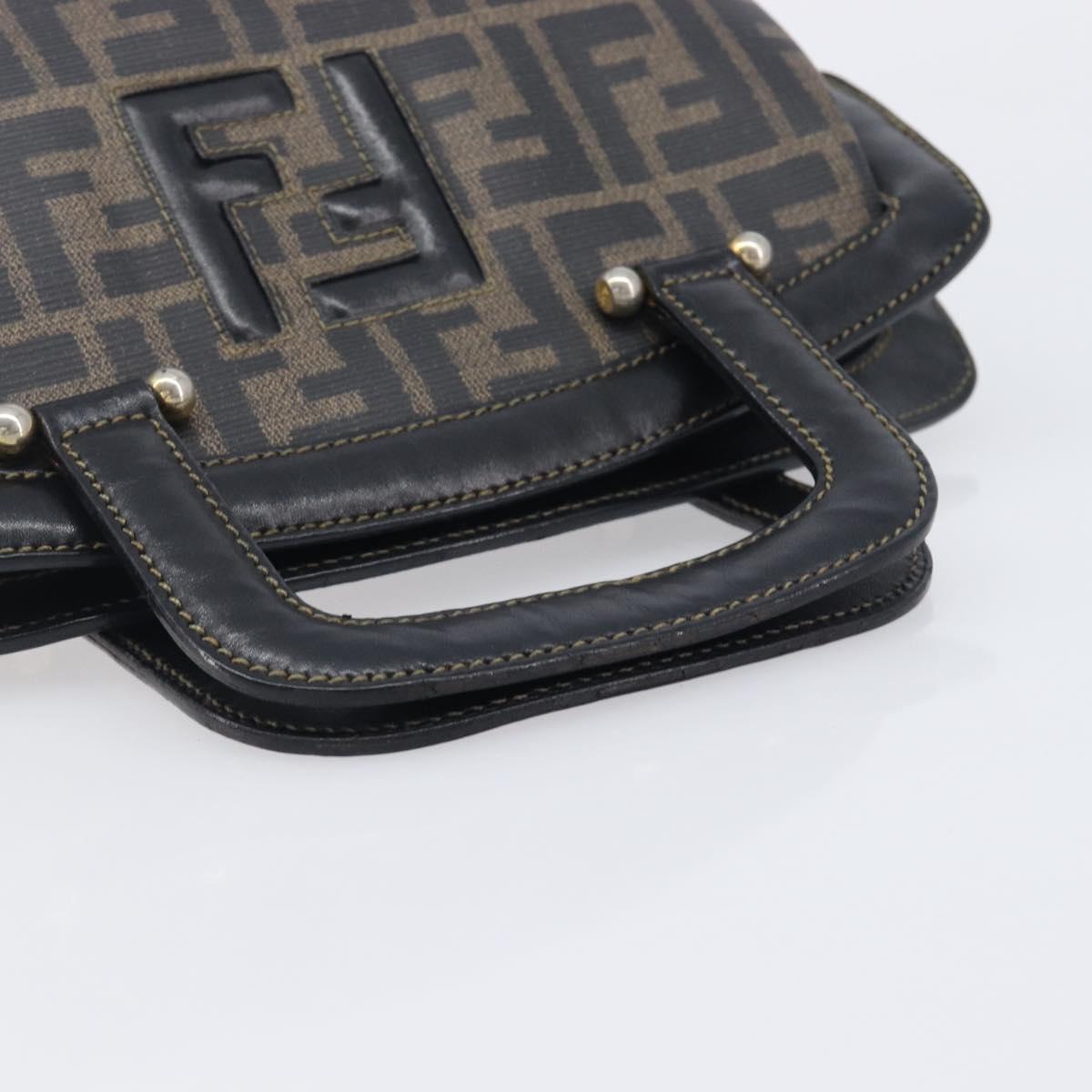 FENDI Zucca Canvas Hand Bag PVC Black Gold Auth 207972