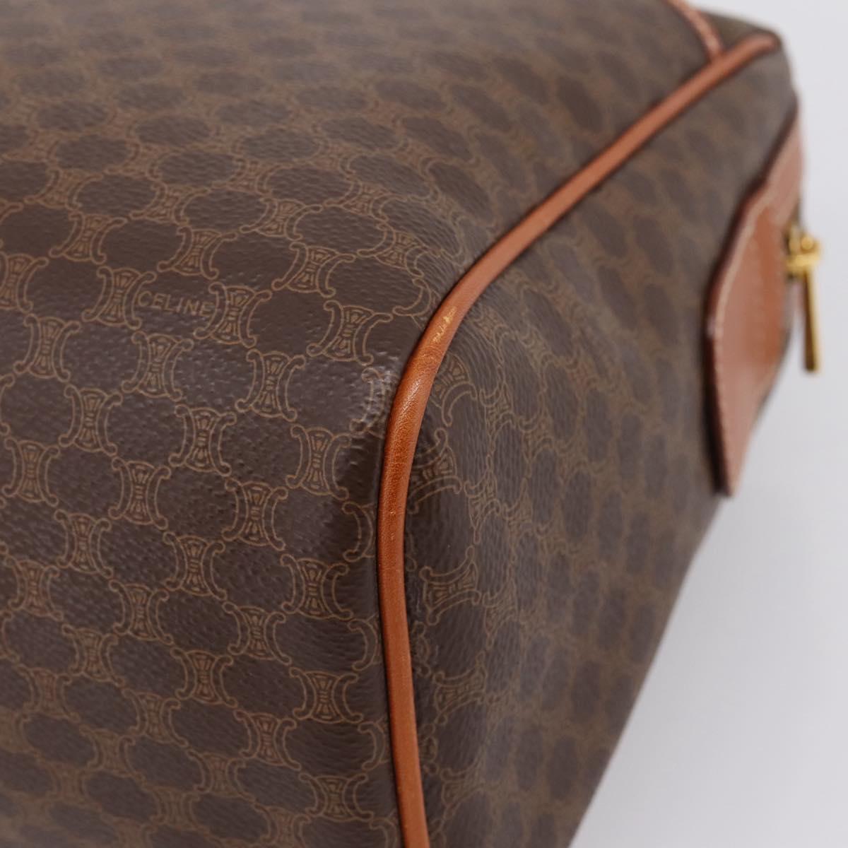 CELINE Macadam Canvas Boston Bag PVC Leather Brown Gold Auth 207973A