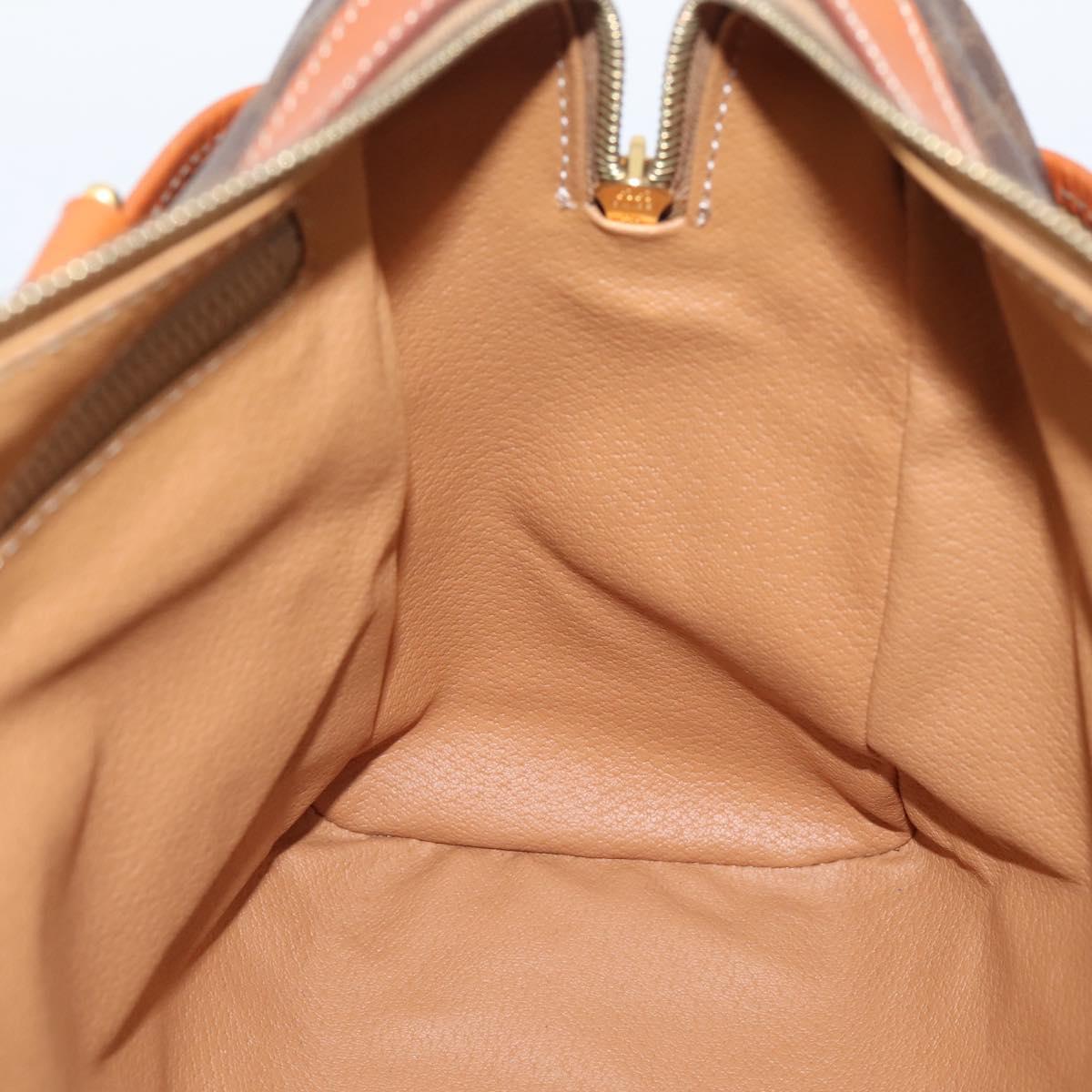 CELINE Macadam Canvas Boston Bag PVC Leather Brown Gold Auth 207973A