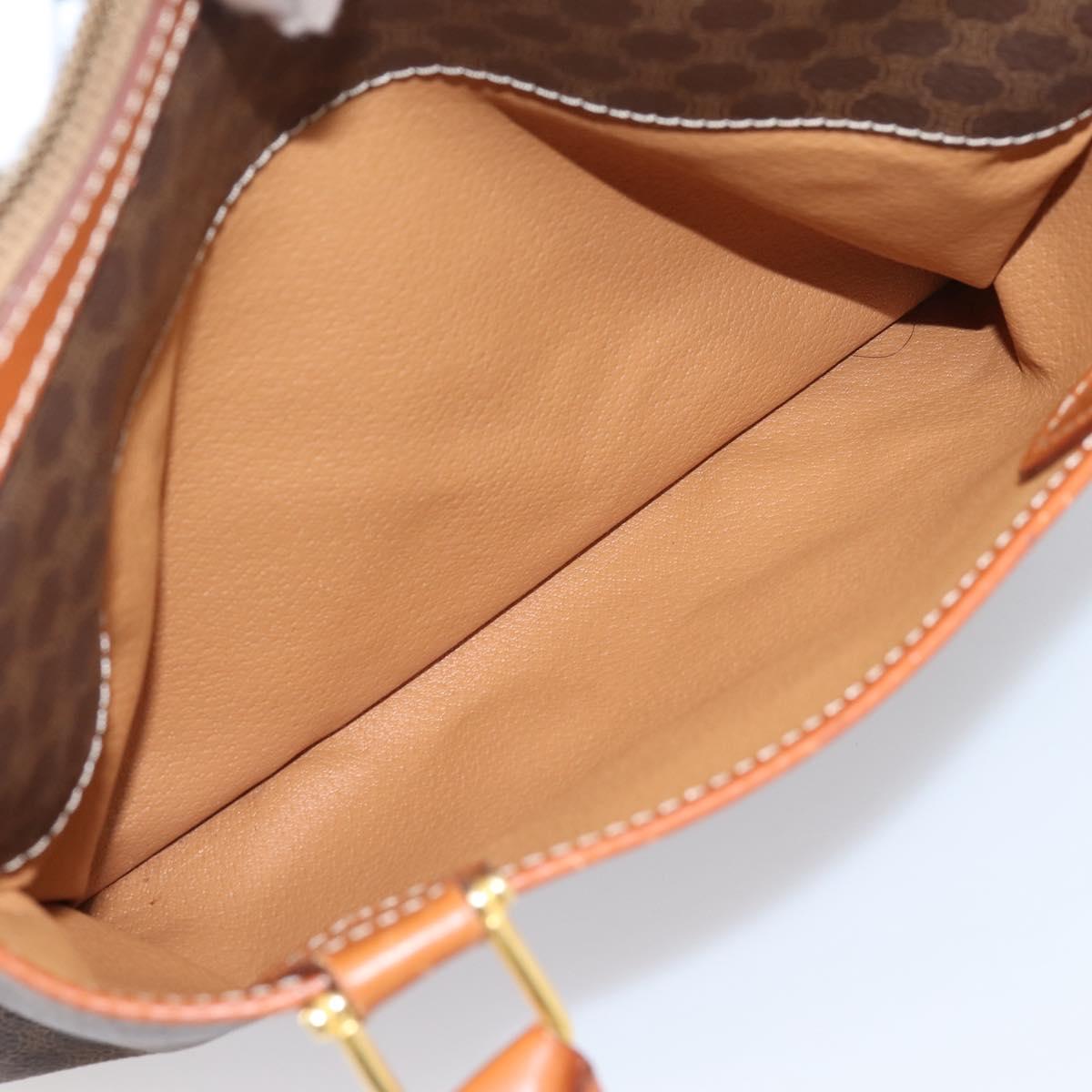 CELINE Macadam Canvas Boston Bag PVC Leather Brown Gold Auth 207973A
