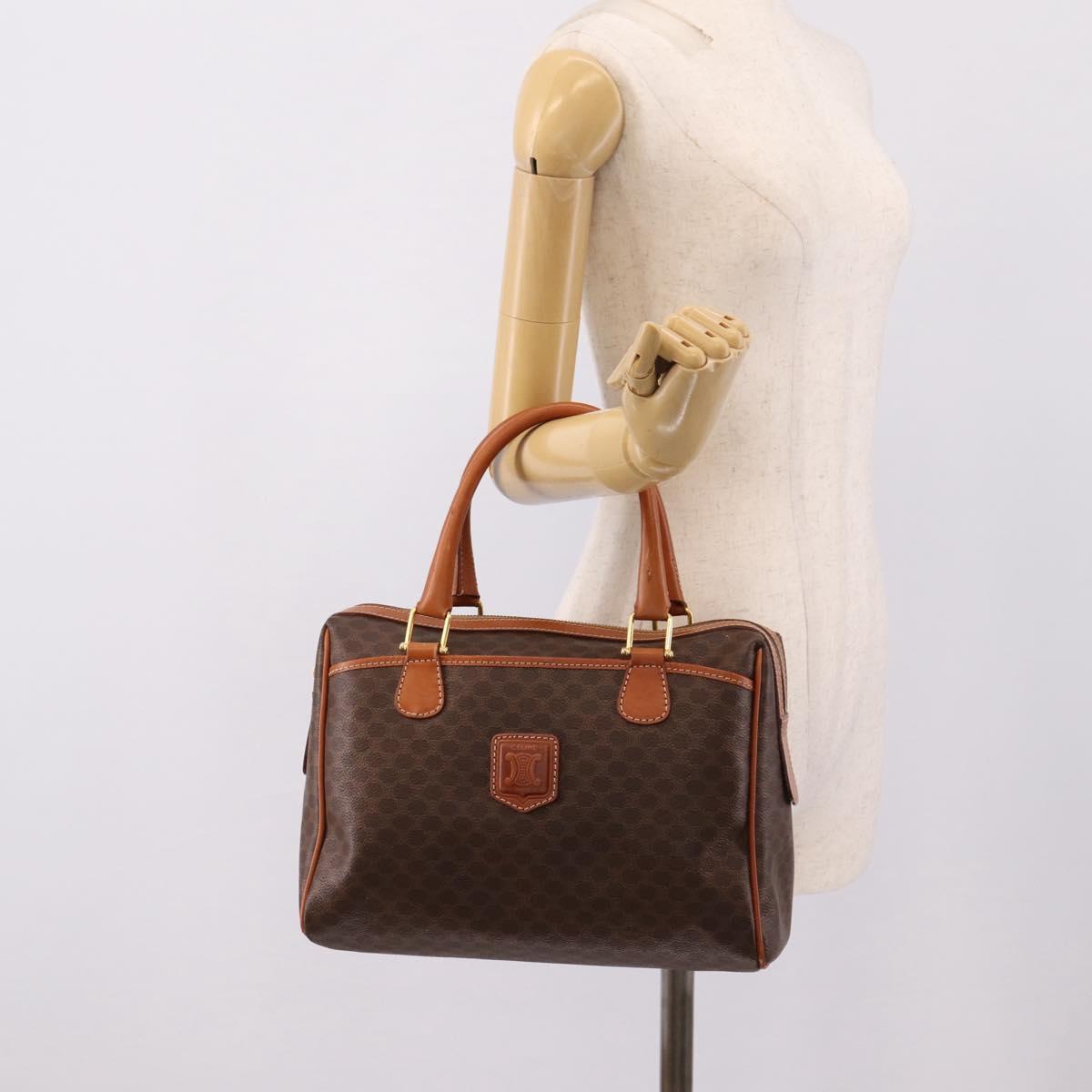 CELINE Macadam Canvas Boston Bag PVC Leather Brown Gold Auth 207973A