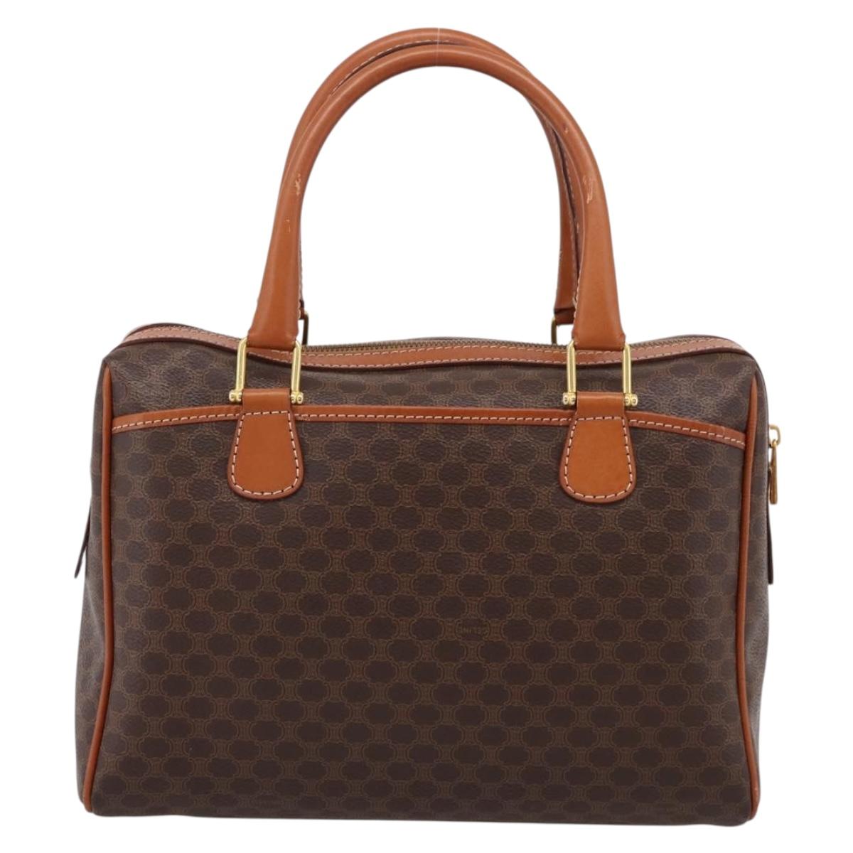 CELINE Macadam Canvas Boston Bag PVC Leather Brown Gold Auth 207973A