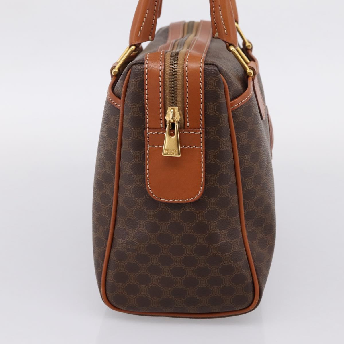 CELINE Macadam Canvas Boston Bag PVC Leather Brown Gold Auth 207973A