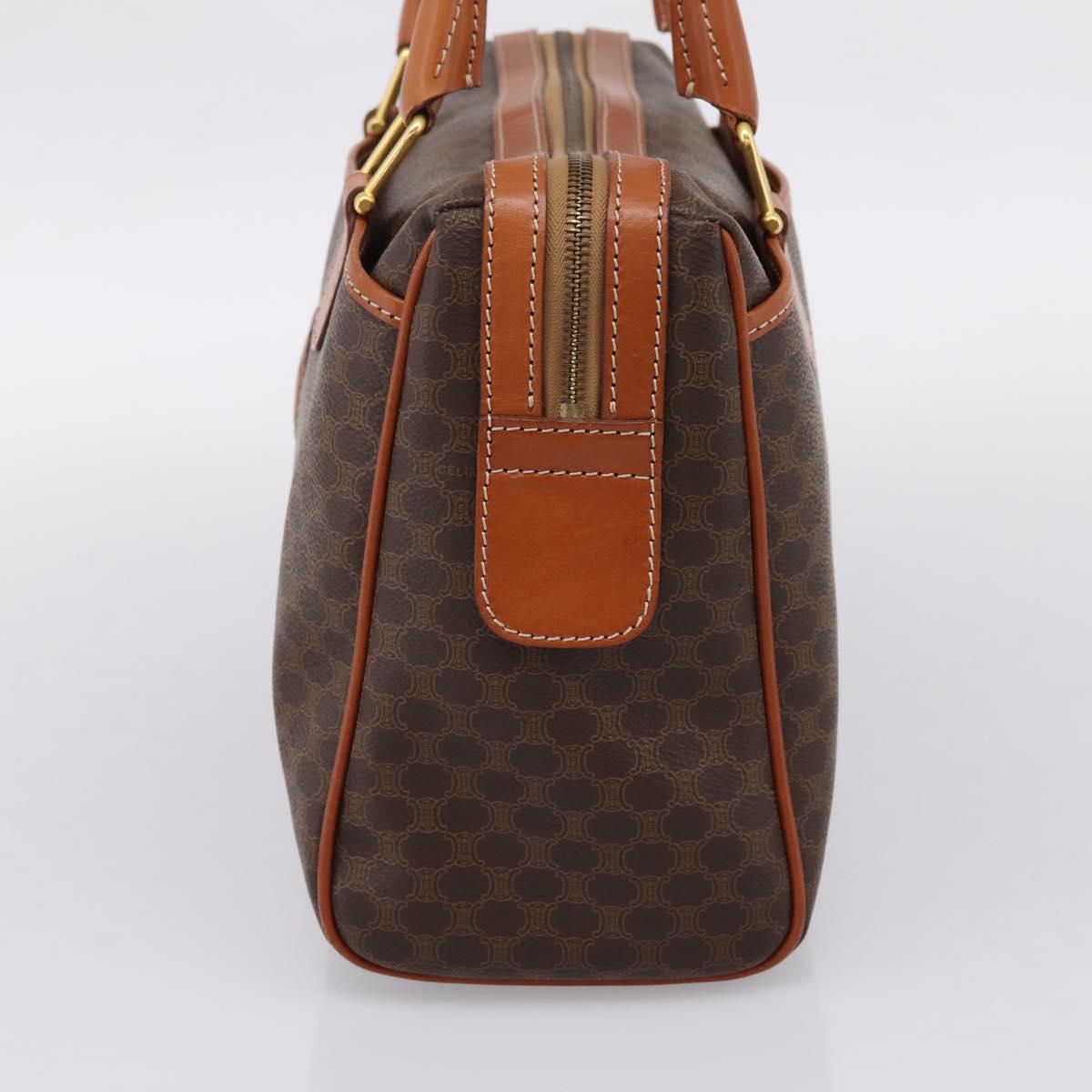CELINE Macadam Canvas Boston Bag PVC Leather Brown Gold Auth 207973A