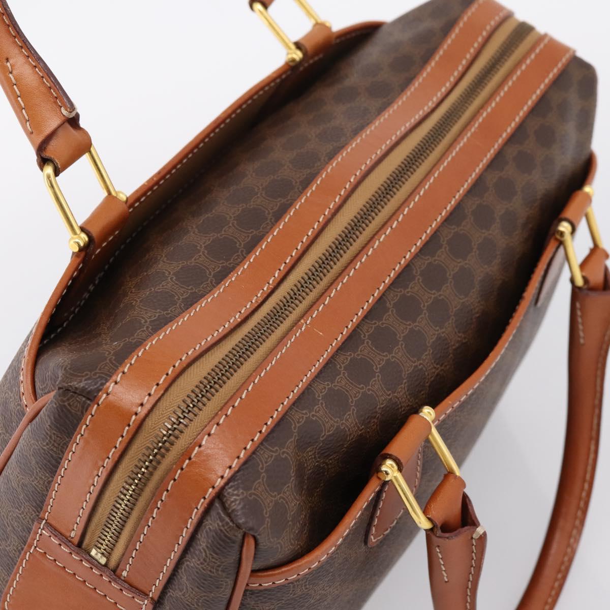 CELINE Macadam Canvas Boston Bag PVC Leather Brown Gold Auth 207973A