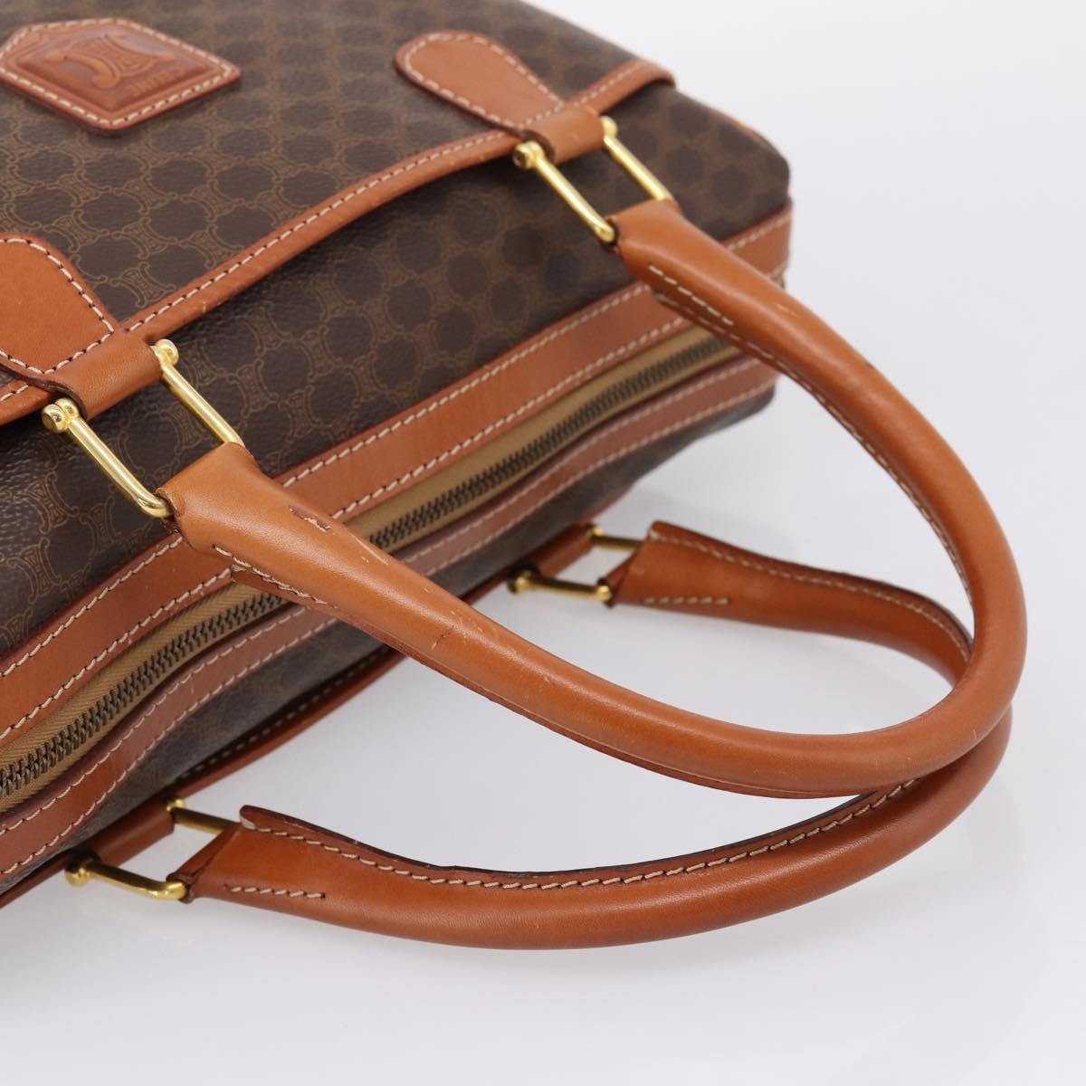 CELINE Macadam Canvas Boston Bag PVC Leather Brown Gold Auth 207973A