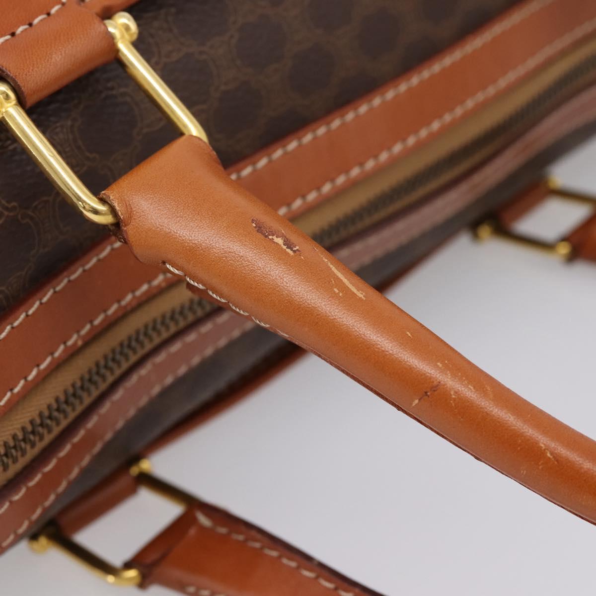CELINE Macadam Canvas Boston Bag PVC Leather Brown Gold Auth 207973A
