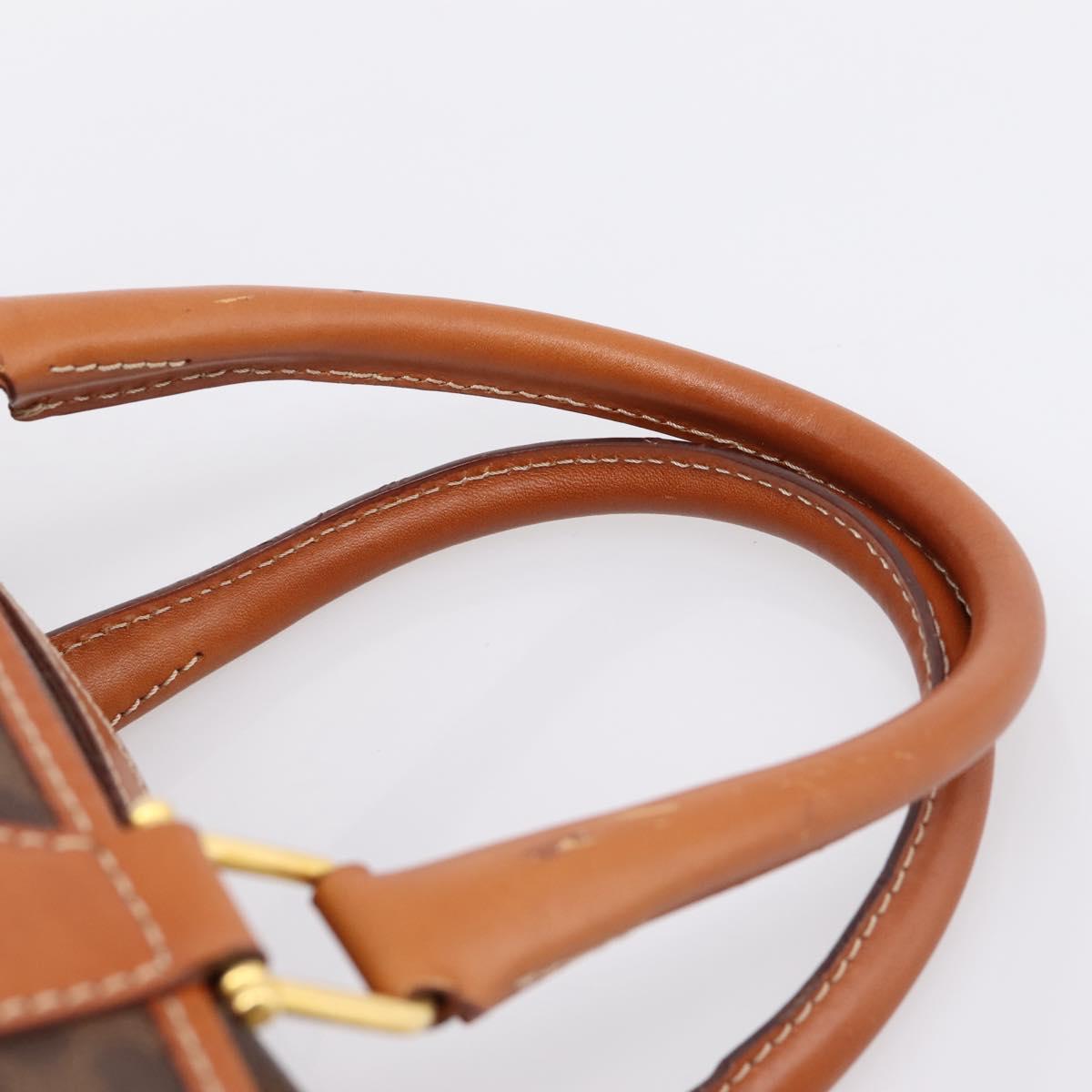 CELINE Macadam Canvas Boston Bag PVC Leather Brown Gold Auth 207973A