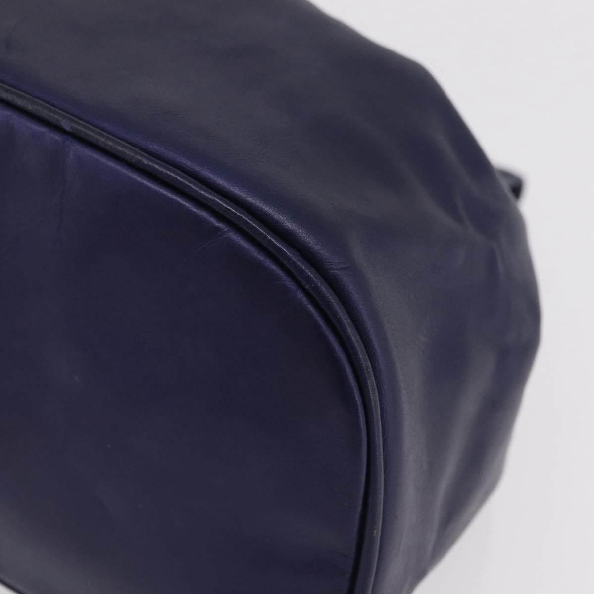 LOEWE Chain Hand Bag Leather Navy Gold Auth 207974