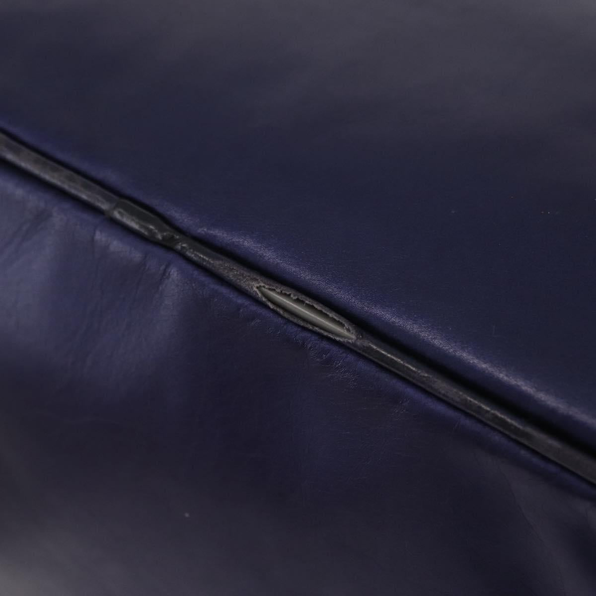 LOEWE Chain Hand Bag Leather Navy Gold Auth 207974