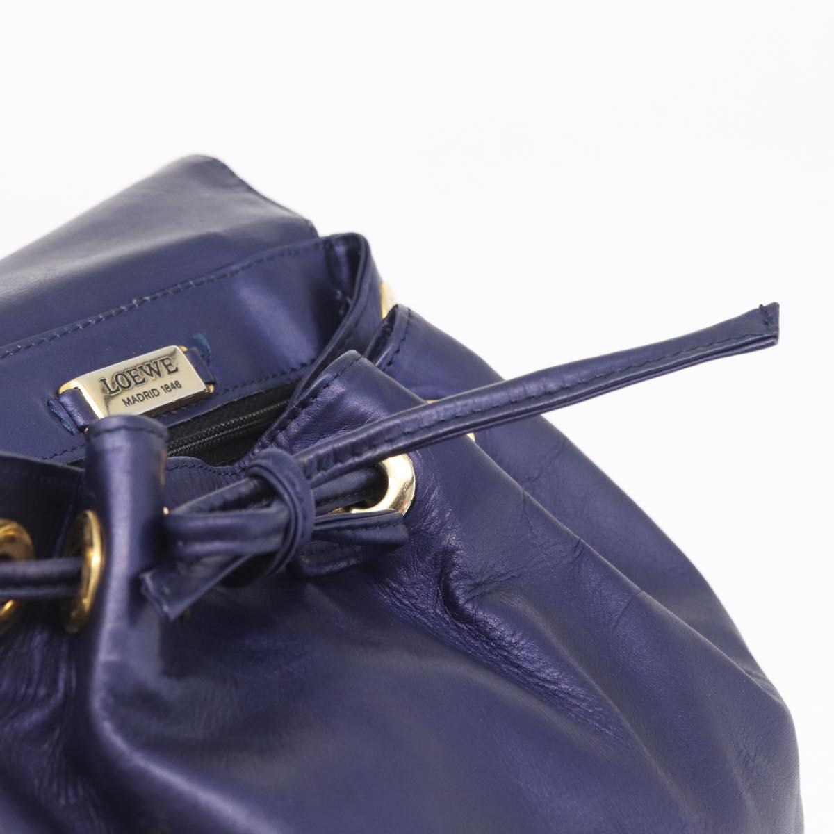 LOEWE Chain Hand Bag Leather Navy Gold Auth 207974