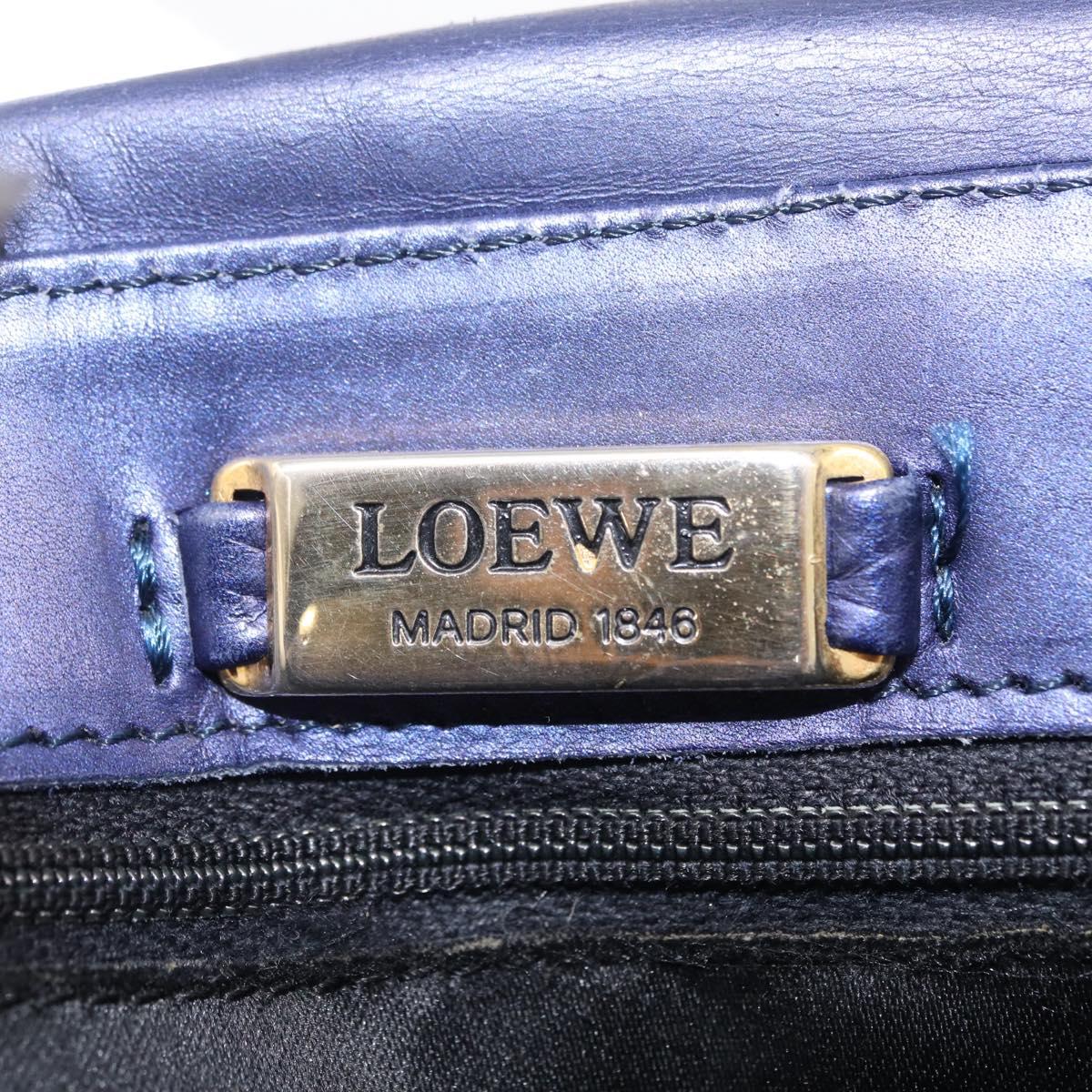 LOEWE Chain Hand Bag Leather Navy Gold Auth 207974