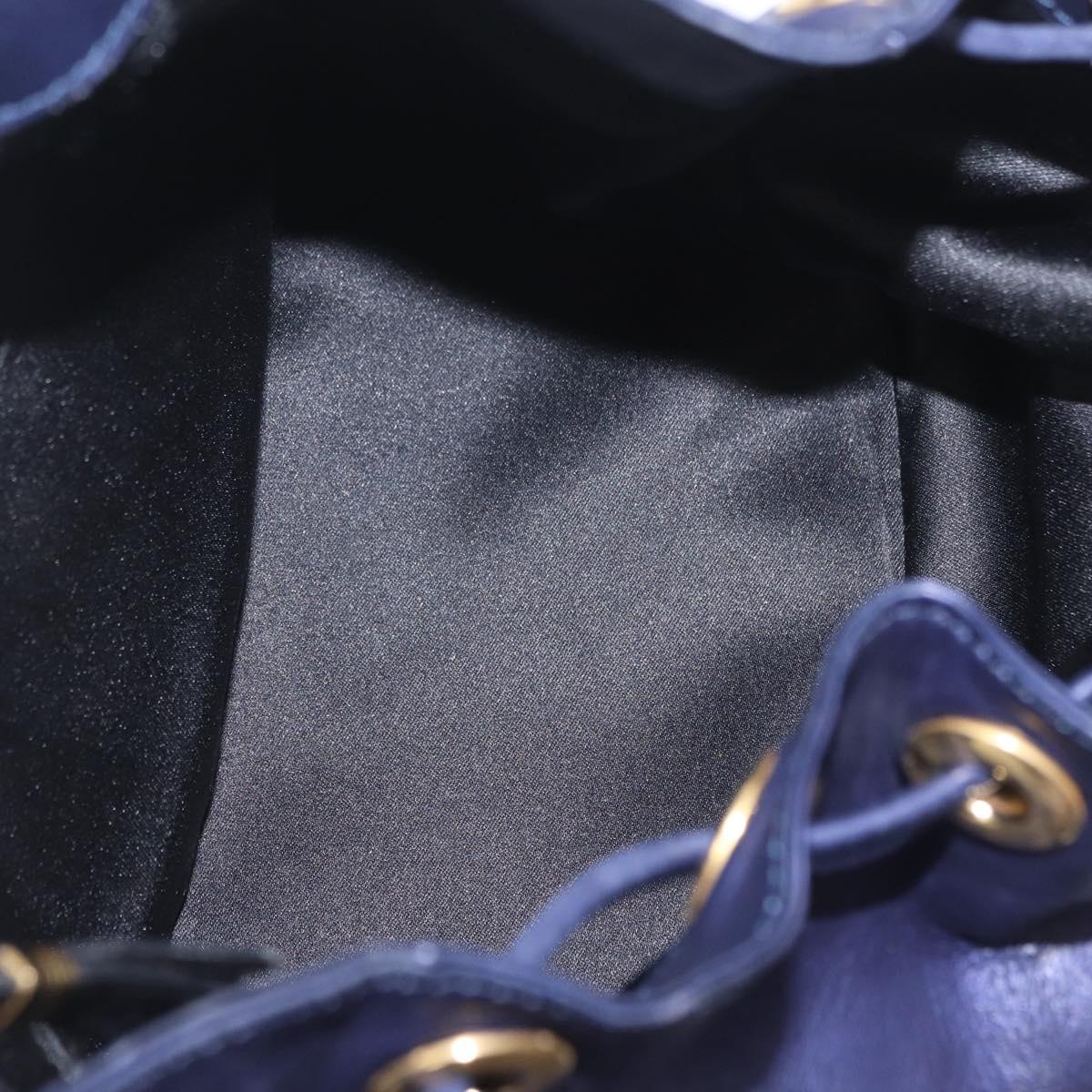 LOEWE Chain Hand Bag Leather Navy Gold Auth 207974