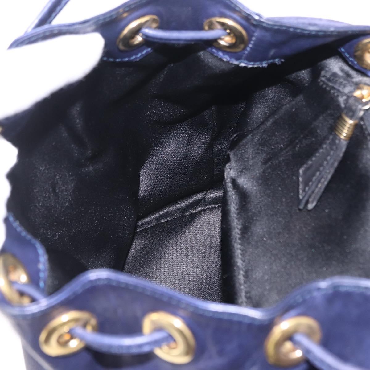 LOEWE Chain Hand Bag Leather Navy Gold Auth 207974