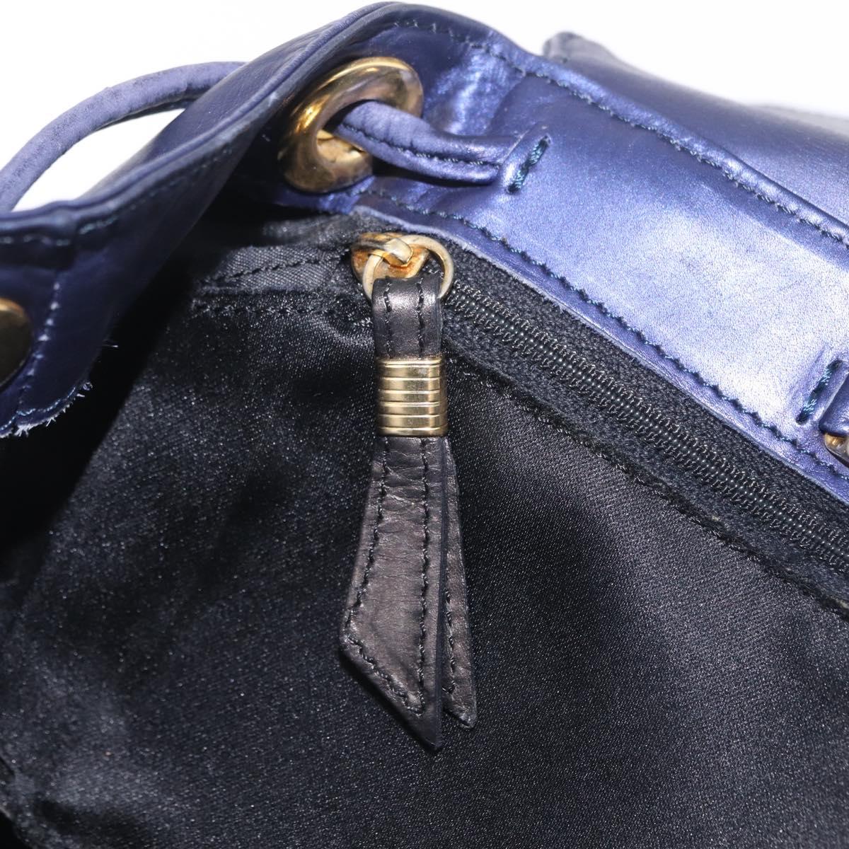 LOEWE Chain Hand Bag Leather Navy Gold Auth 207974