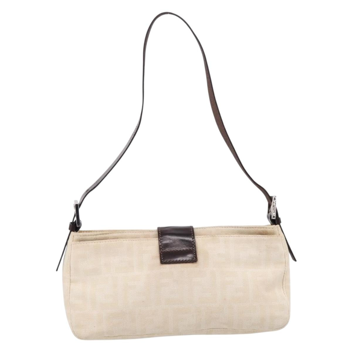 FENDI Zucca Canvas Mamma Baguette Shoulder Bag Ivory Silver Auth 207980A