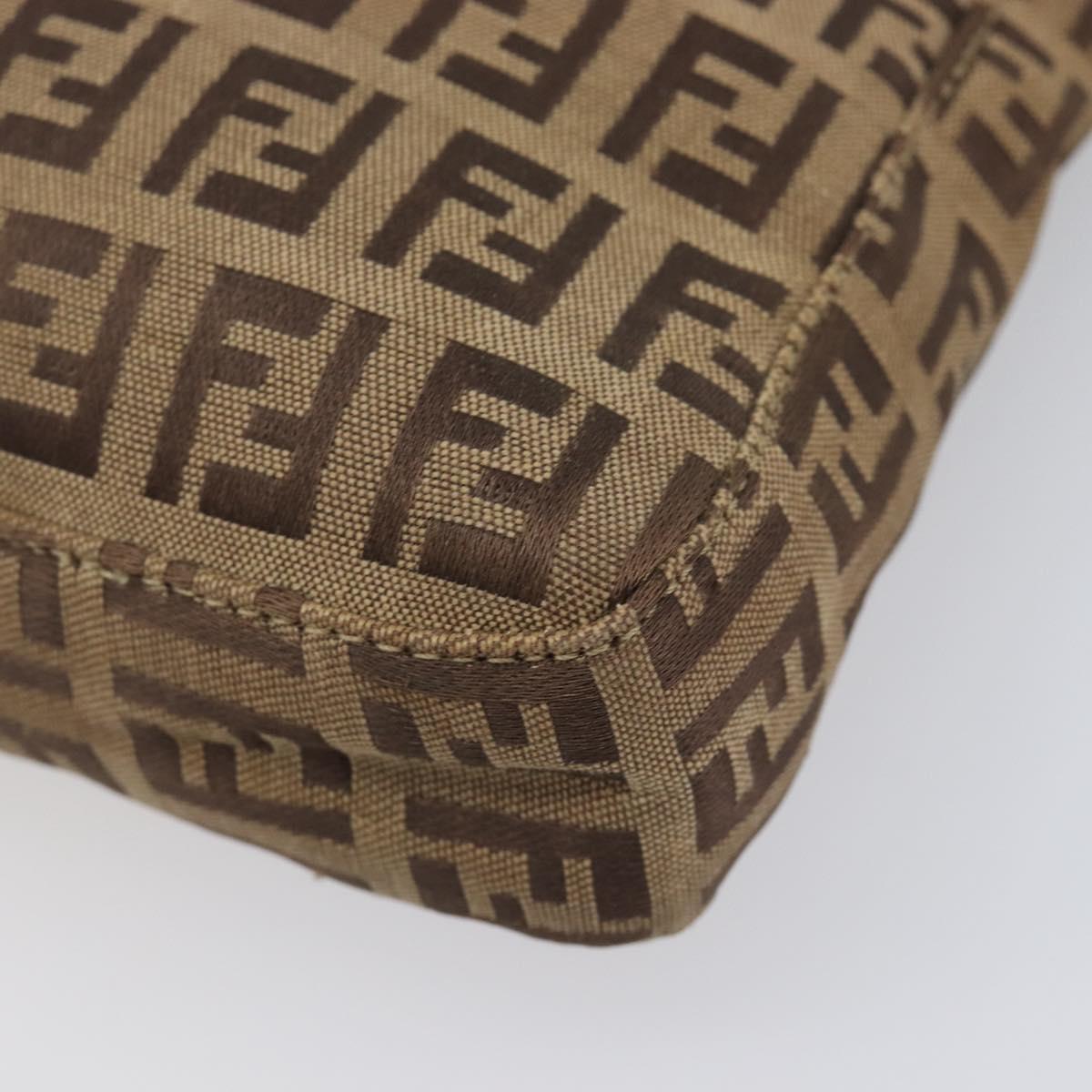 FENDI Zucchino Canvas Mamma Baguette Hand Bag Brown Silver Auth 207982