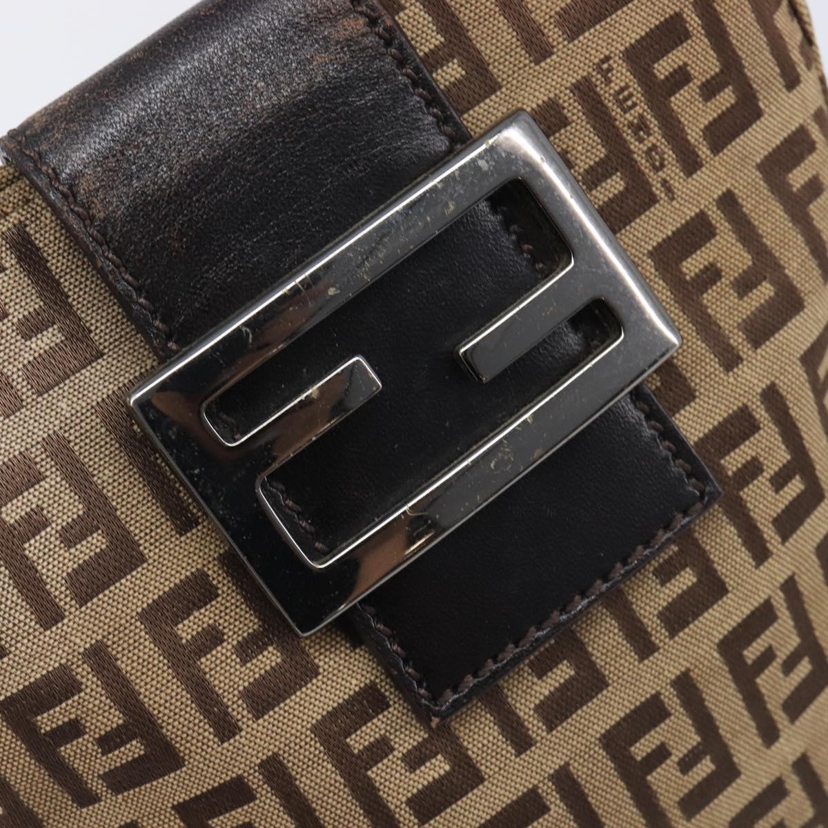 FENDI Zucchino Canvas Mamma Baguette Hand Bag Brown Silver Auth 207982